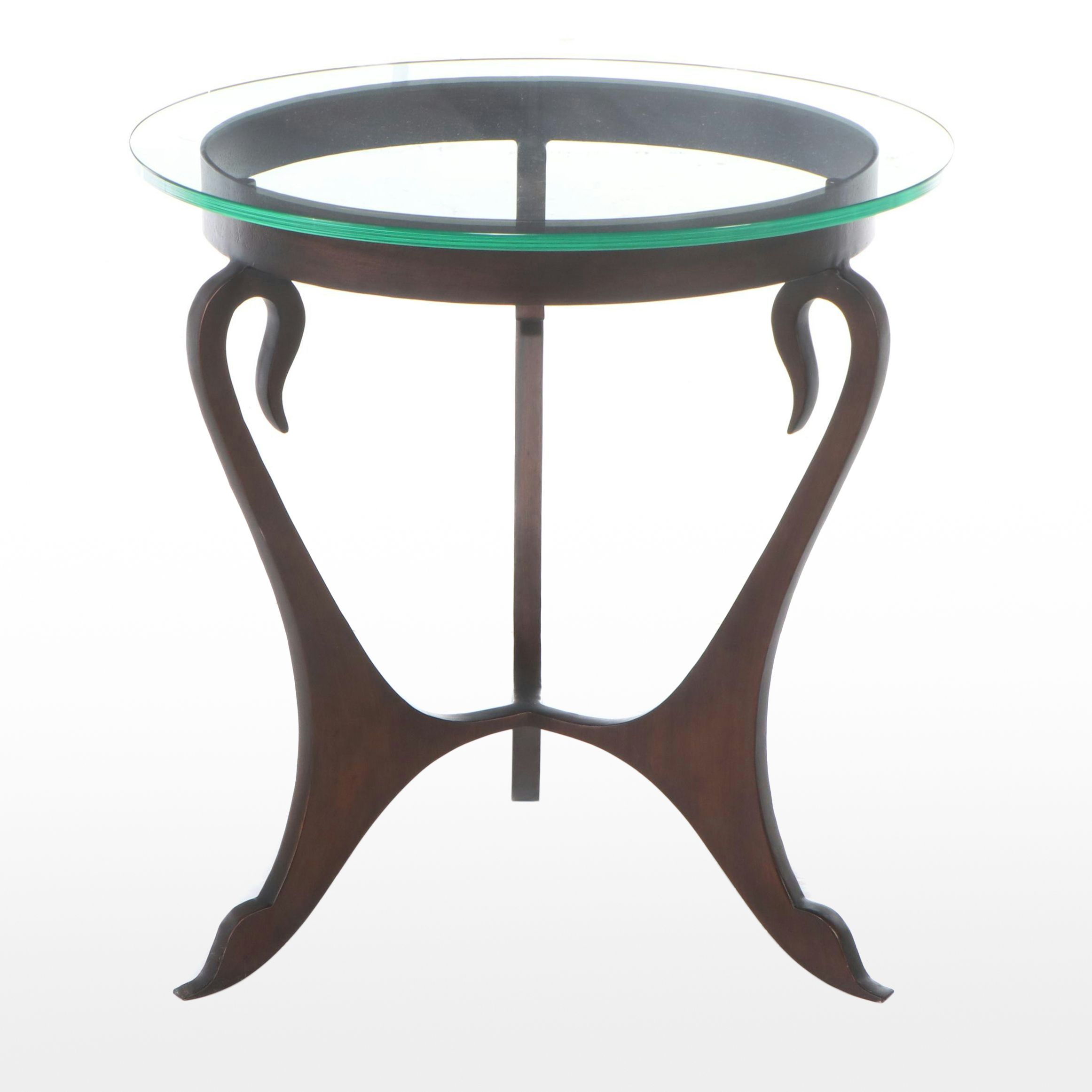 Hollywood Regency Style Wooden Swan Neck Glass Top Table, Mid to Late 20th C.