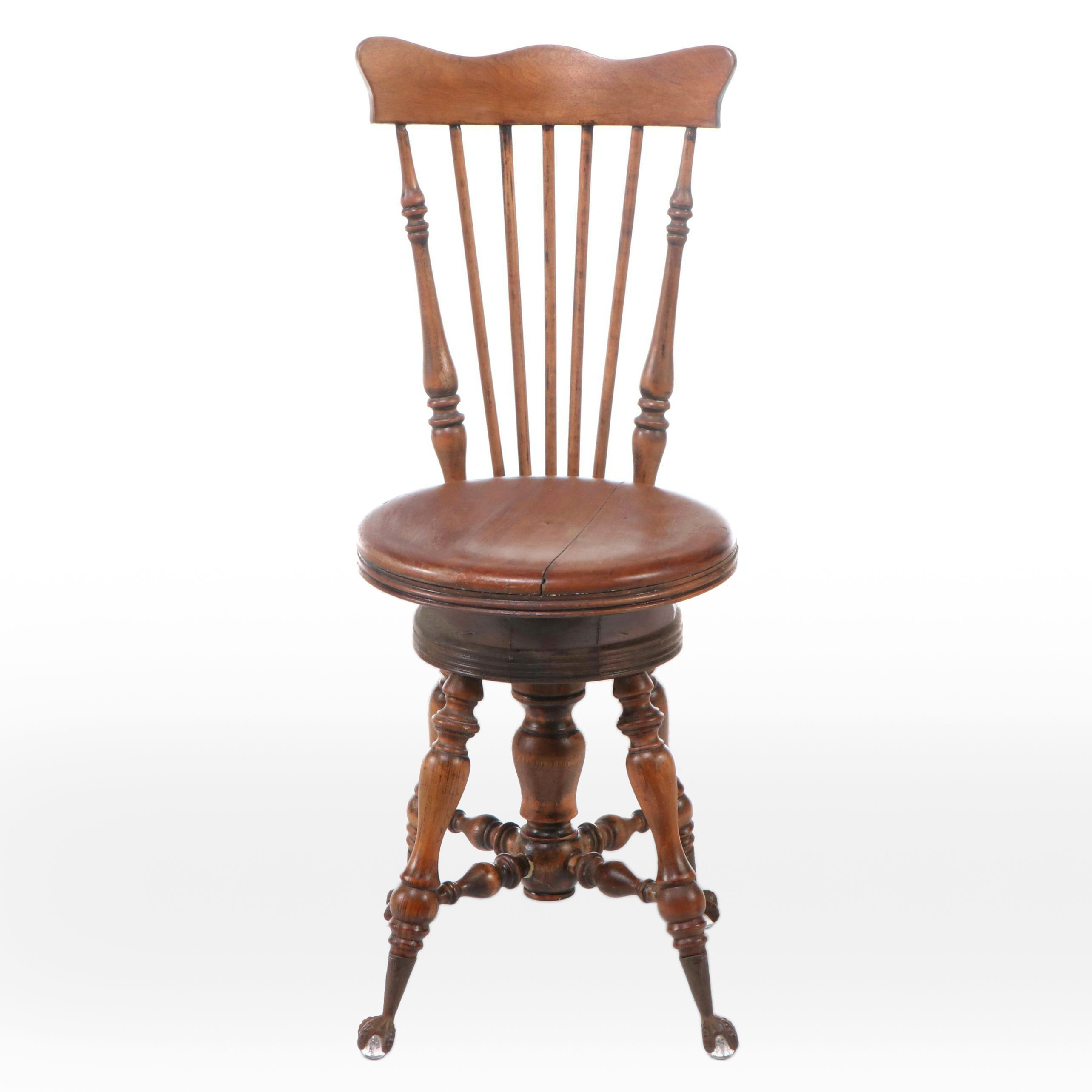 Spindle Back Piano Chair with Ball-and-Claw Feet, Late 19th / Early 20th C