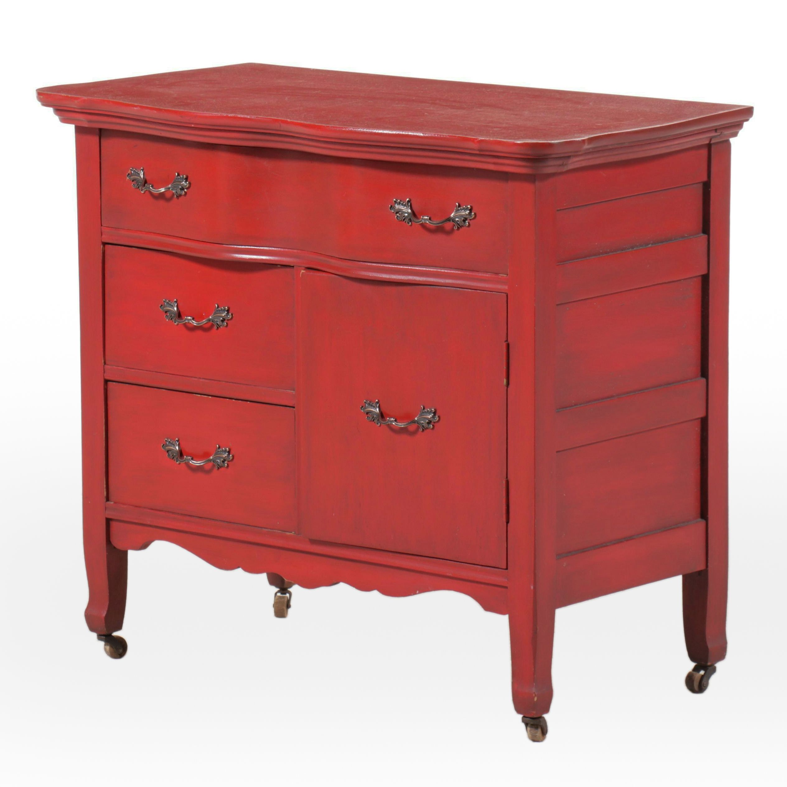 Red-Painted Dresser with Acanthus Leaf Handles