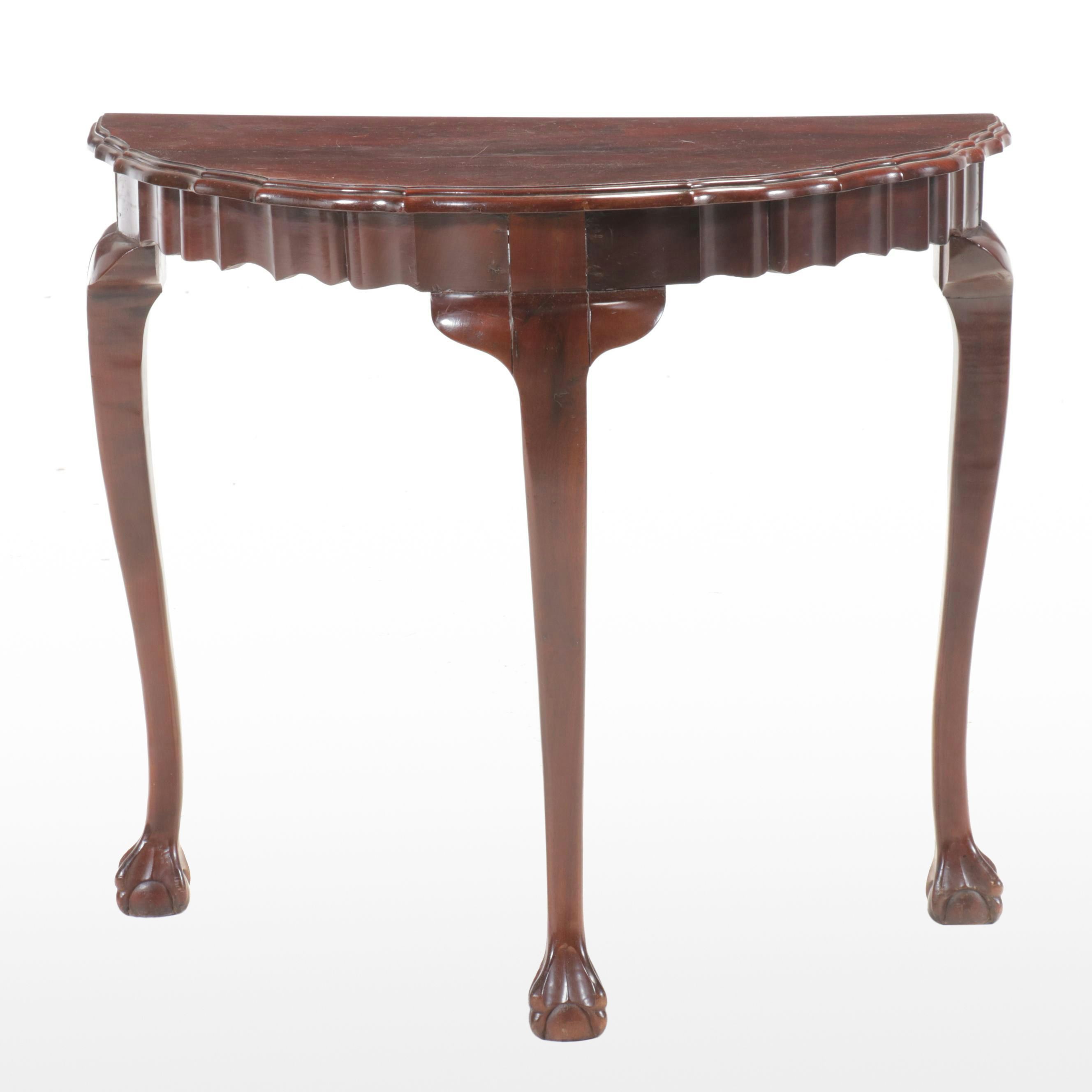 Georgian Style Mahogany Ball-and-Claw Demilune Table