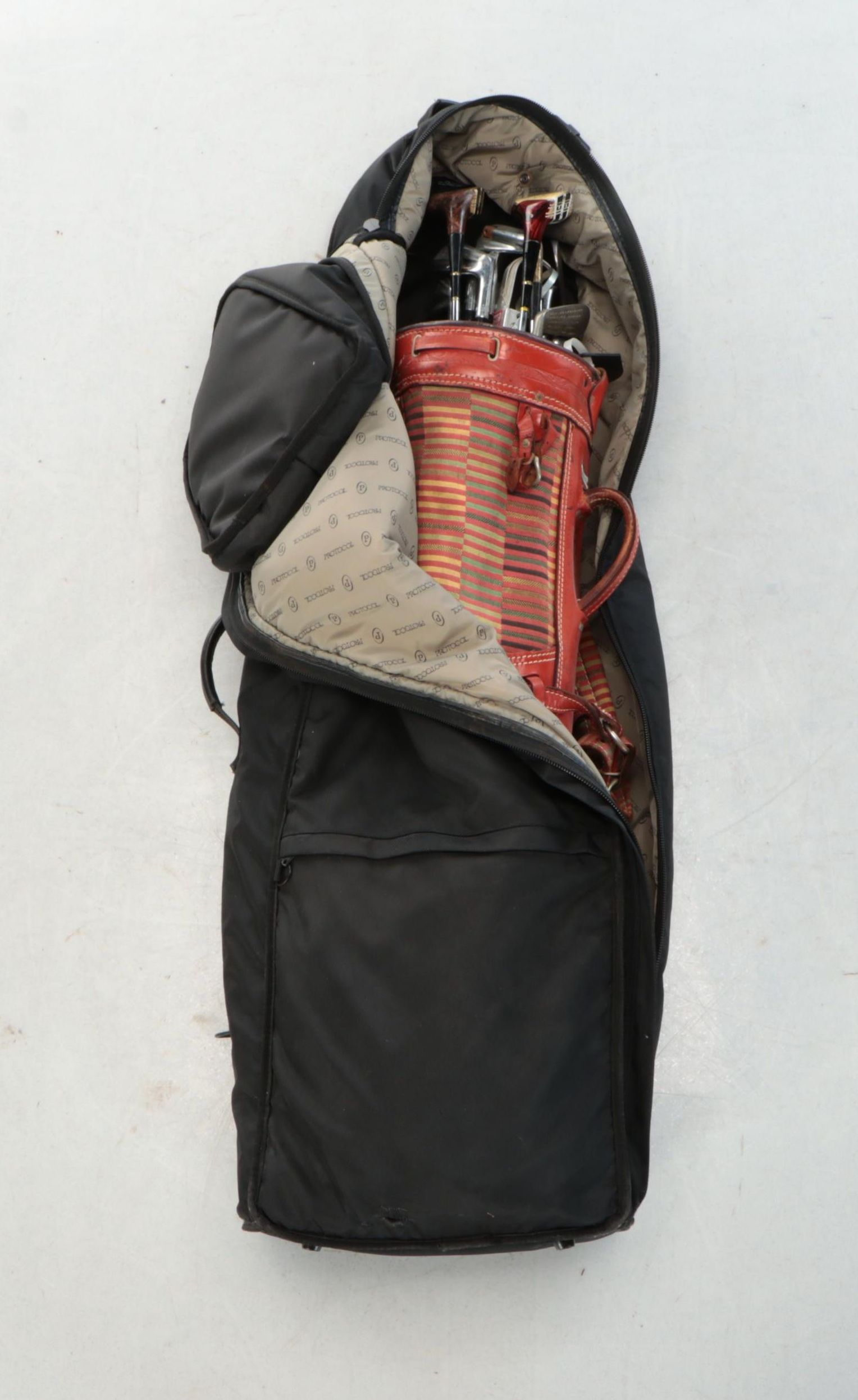 Leather & Canvas Golf Bag, Paul Harney & Wilson Hickory Irons, Persimmon Woods