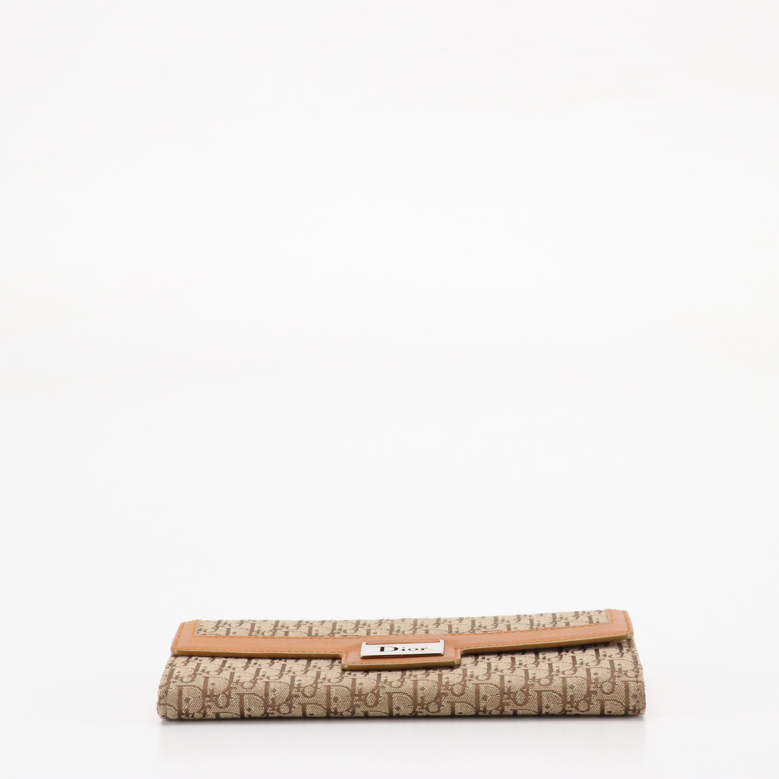 Christian Dior Continental Wallet in Brown Trotter Canvas and Leather Trim