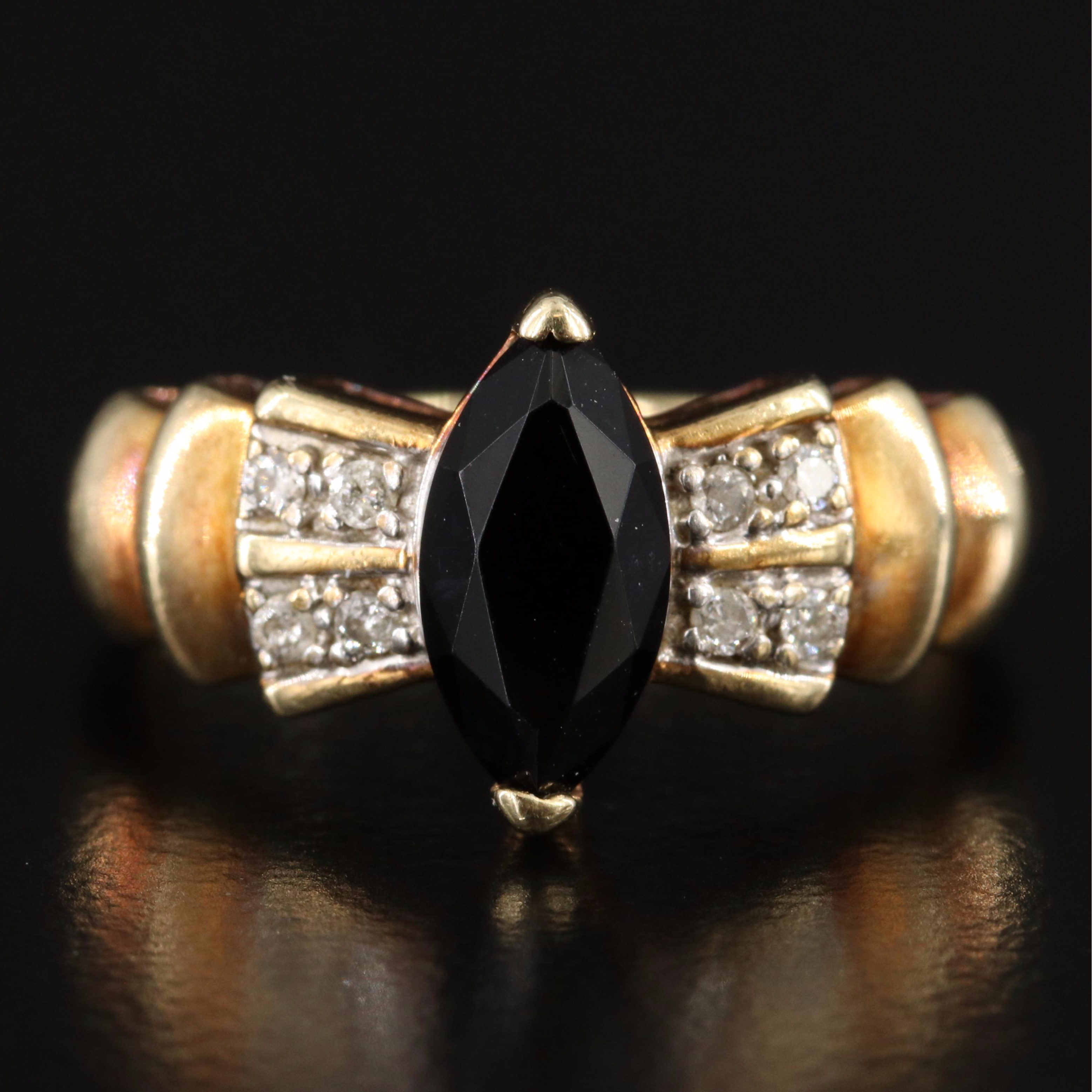 10K Black Onyx and Diamond Ring
