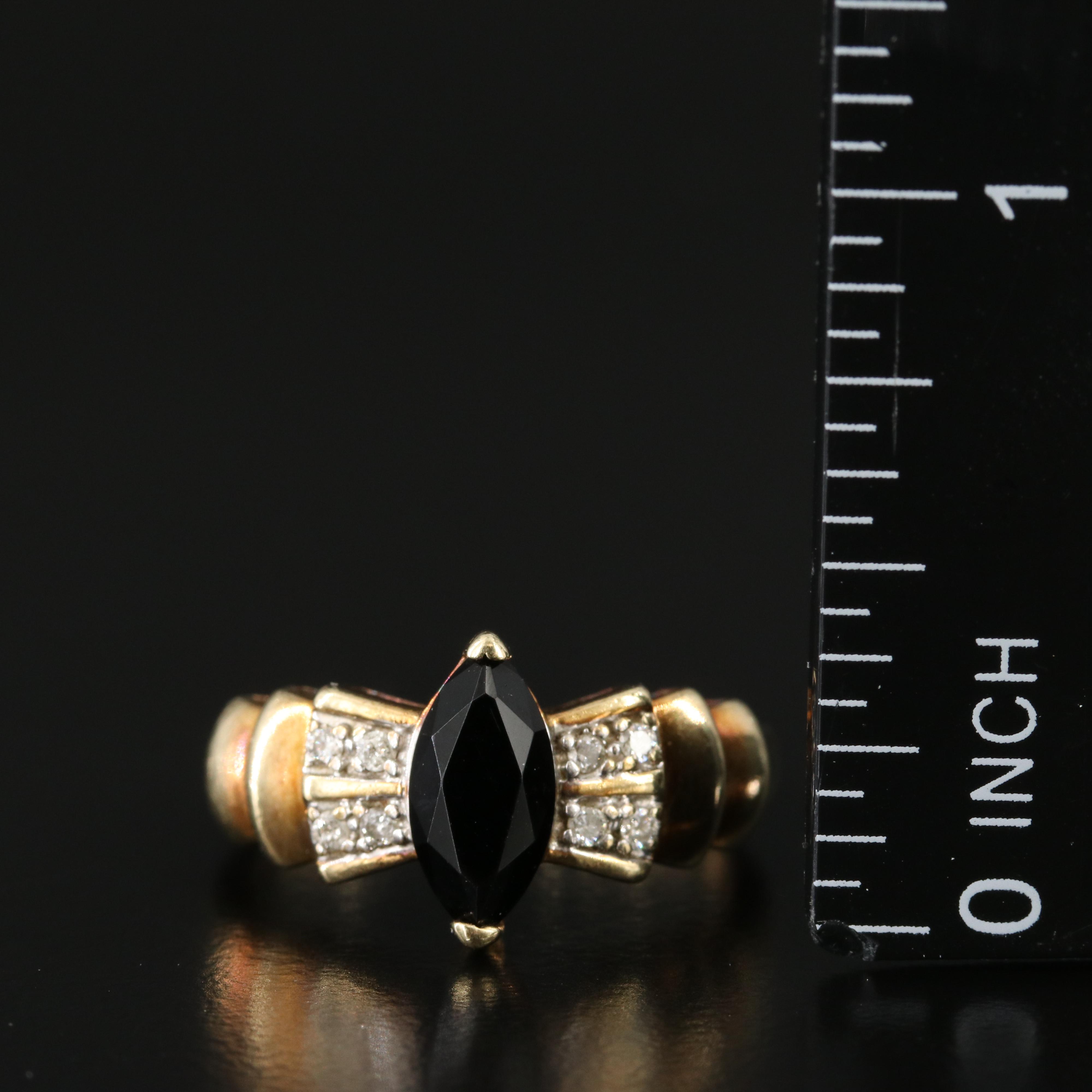 10K Black Onyx and Diamond Ring