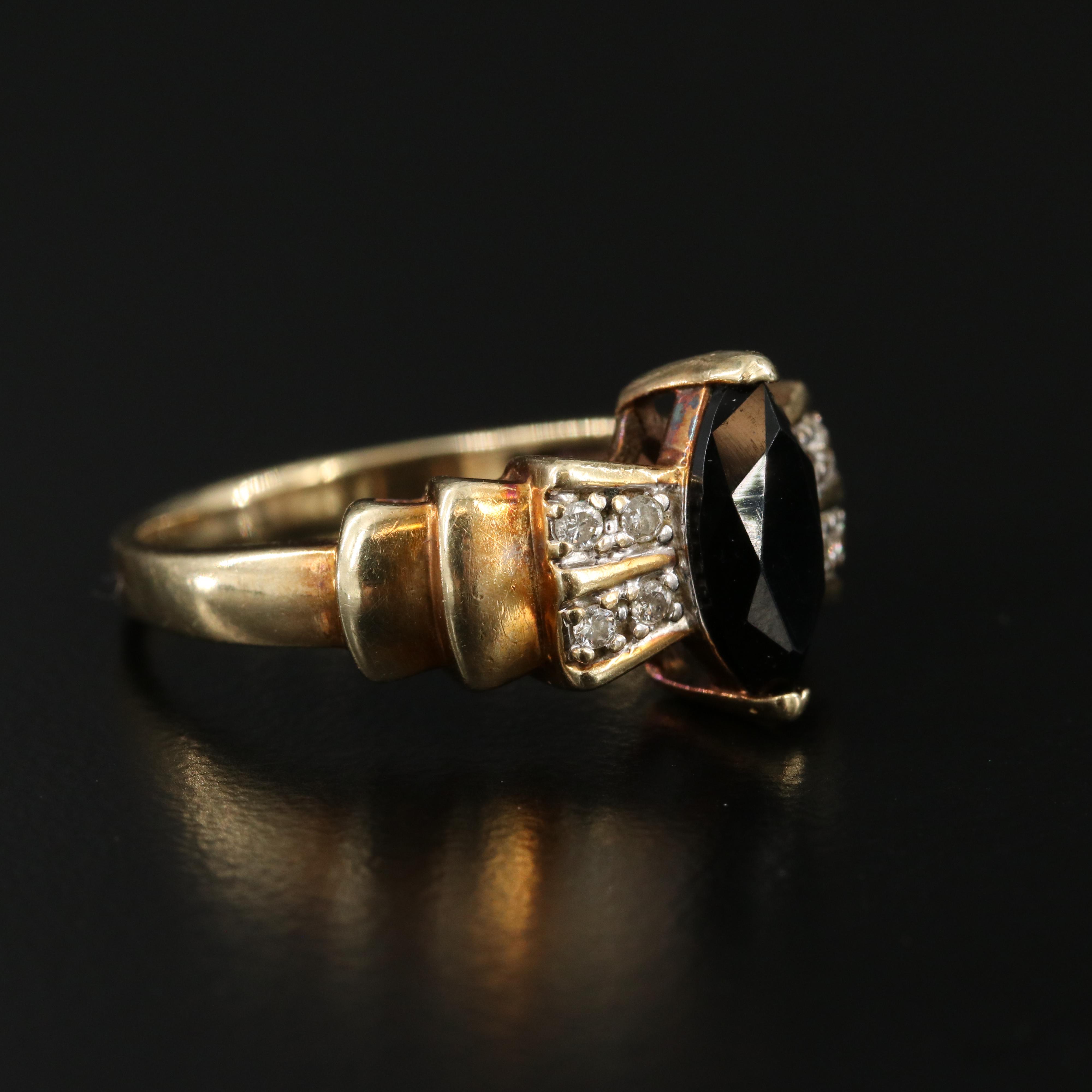 10K Black Onyx and Diamond Ring