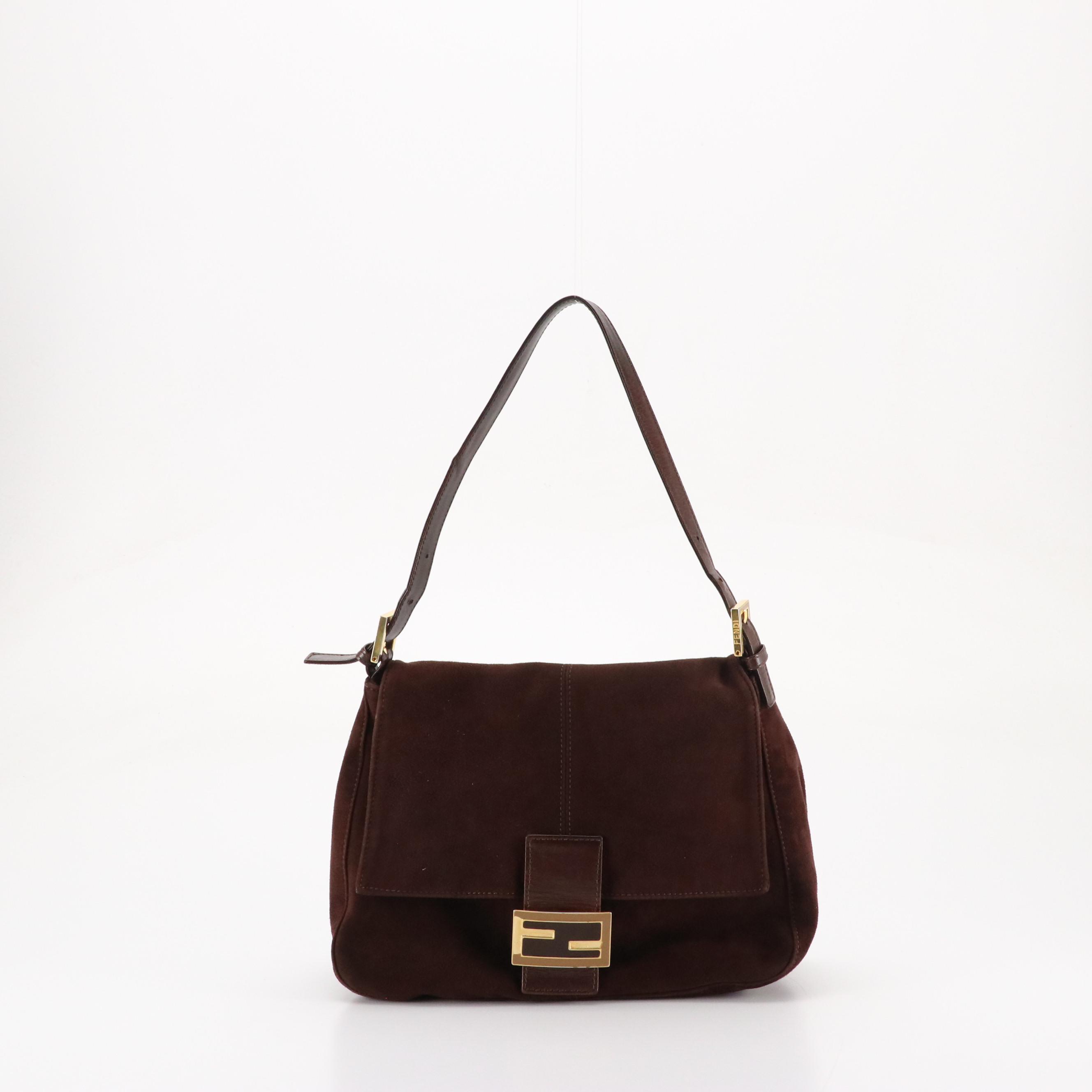 Fendi Mama Baguette Forever Shoulder Bag in Chocolate Brown Suede & Leather Trim