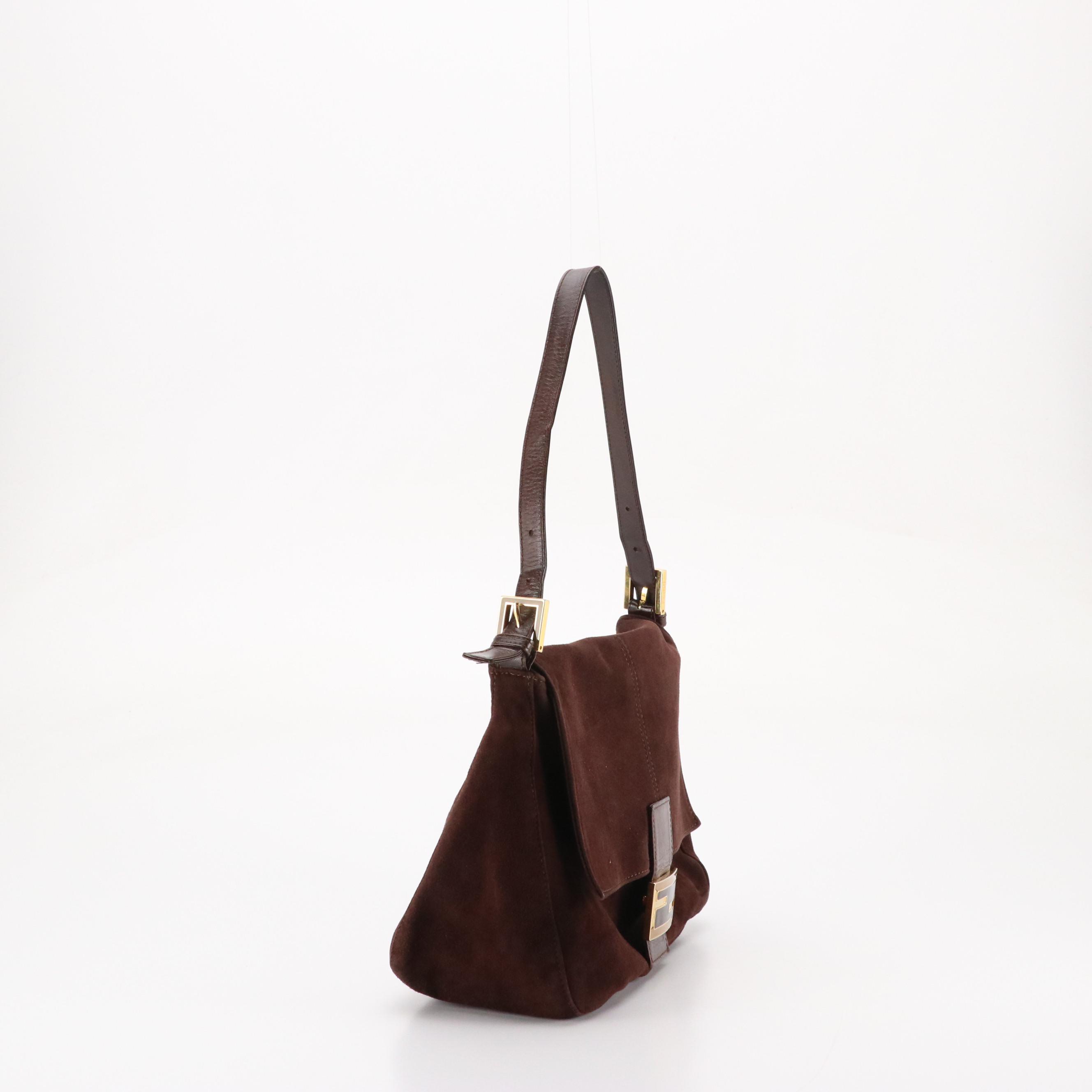 Fendi Mama Baguette Forever Shoulder Bag in Chocolate Brown Suede & Leather Trim