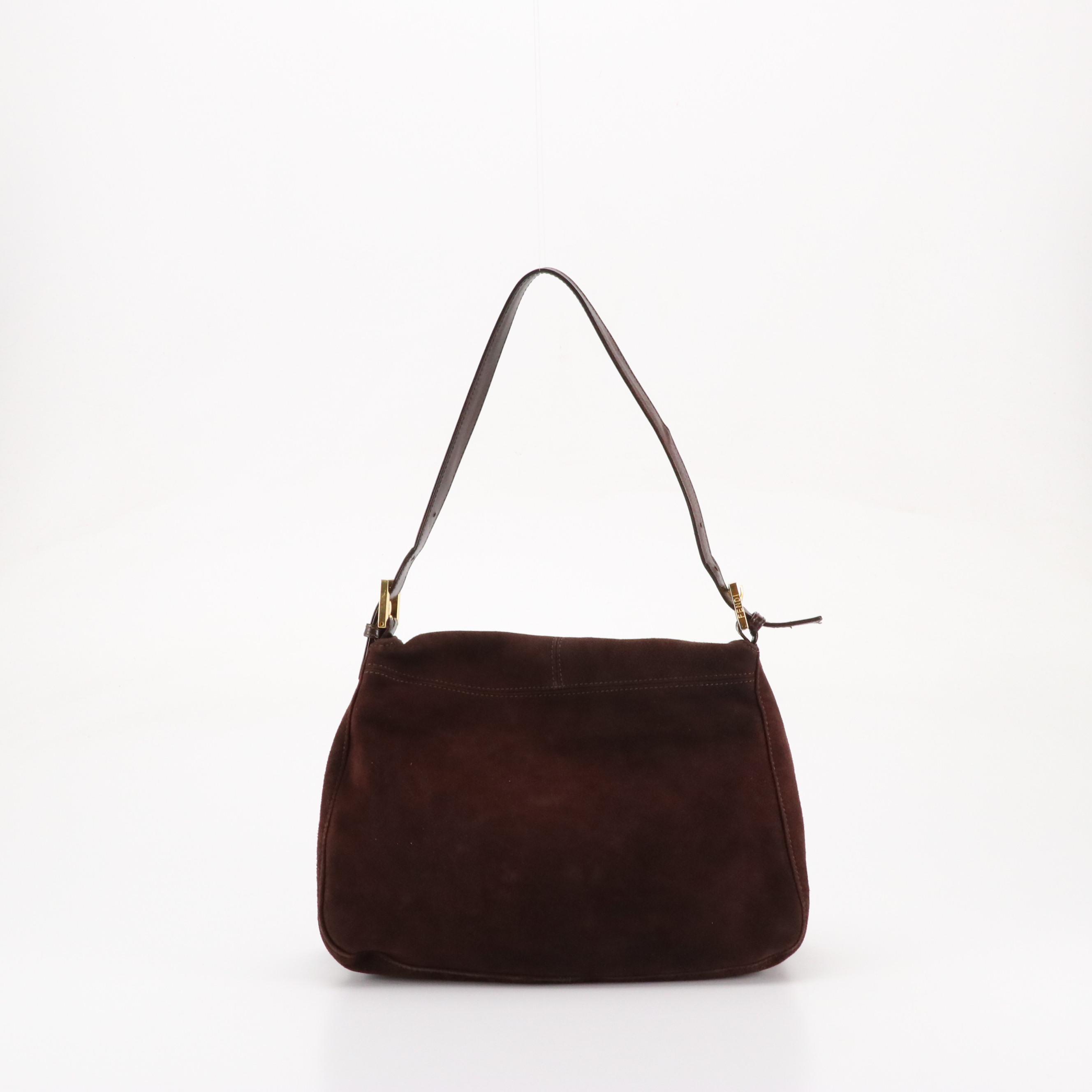 Fendi Mama Baguette Forever Shoulder Bag in Chocolate Brown Suede & Leather Trim