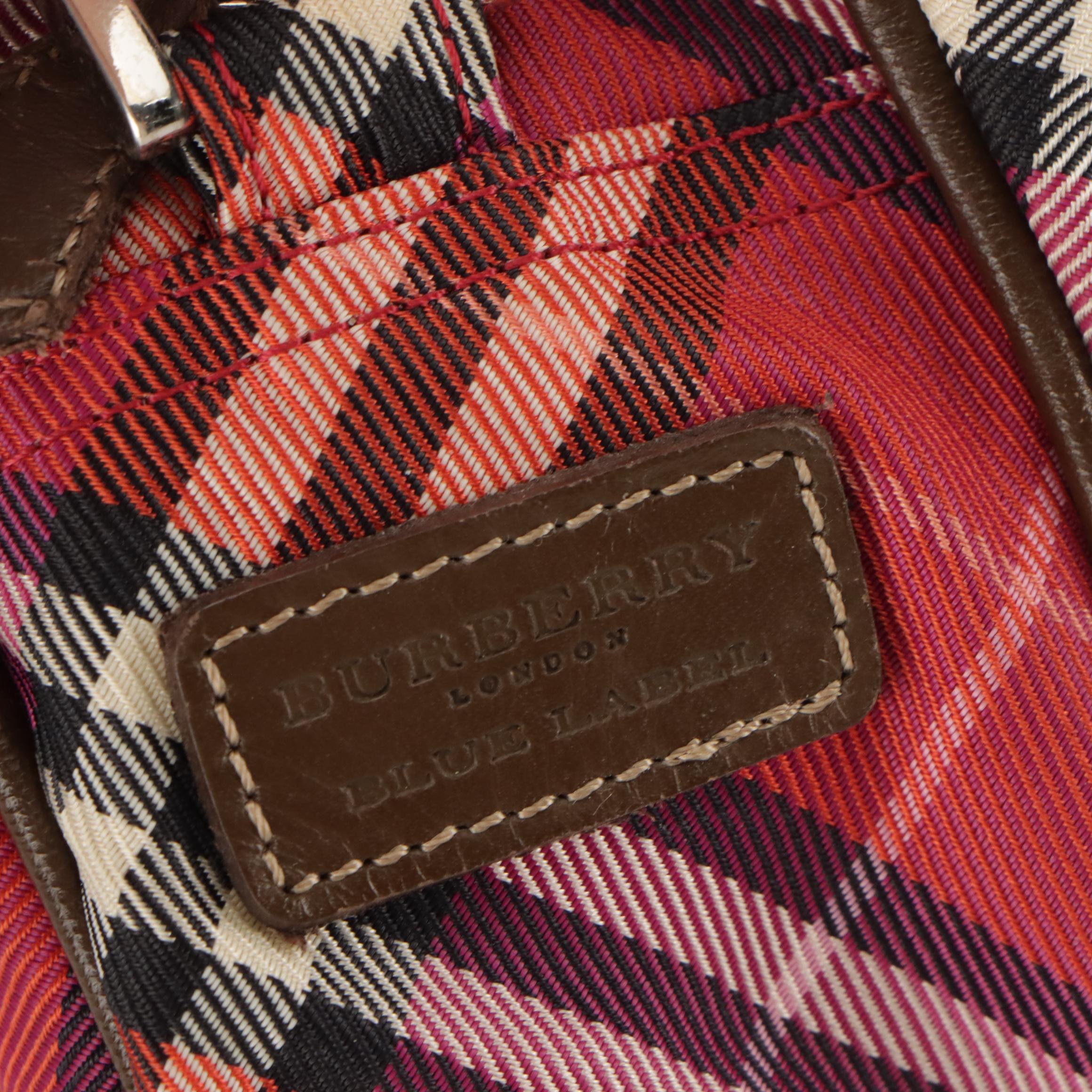 Burberry Blue Label Crossbody Bag in Red Nova Check Canvas and Brown Leather