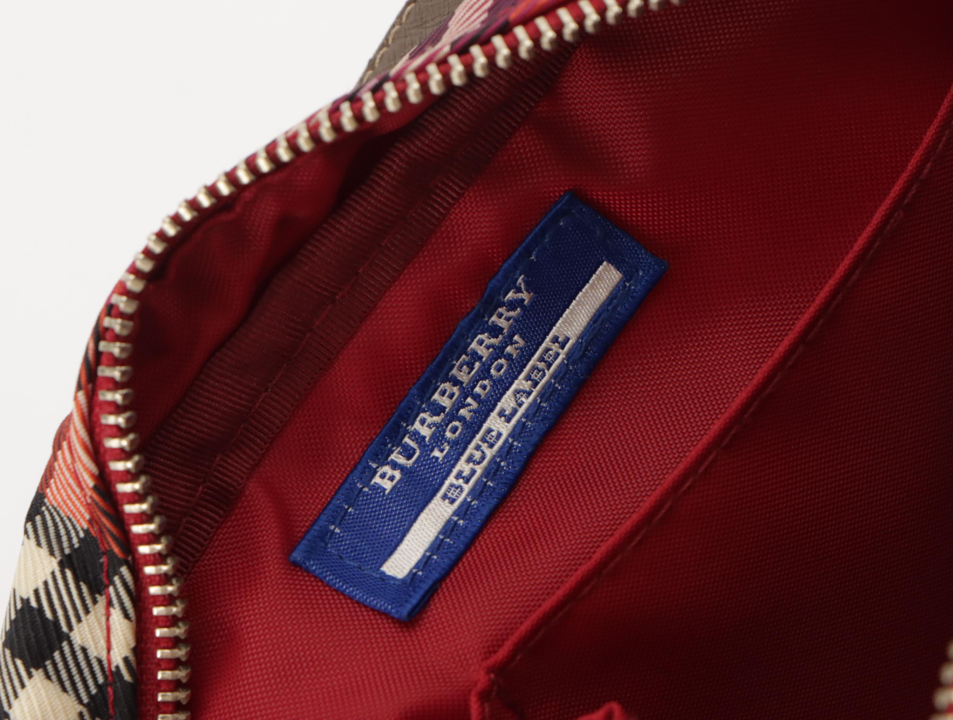 Burberry Blue Label Crossbody Bag in Red Nova Check Canvas and Brown Leather