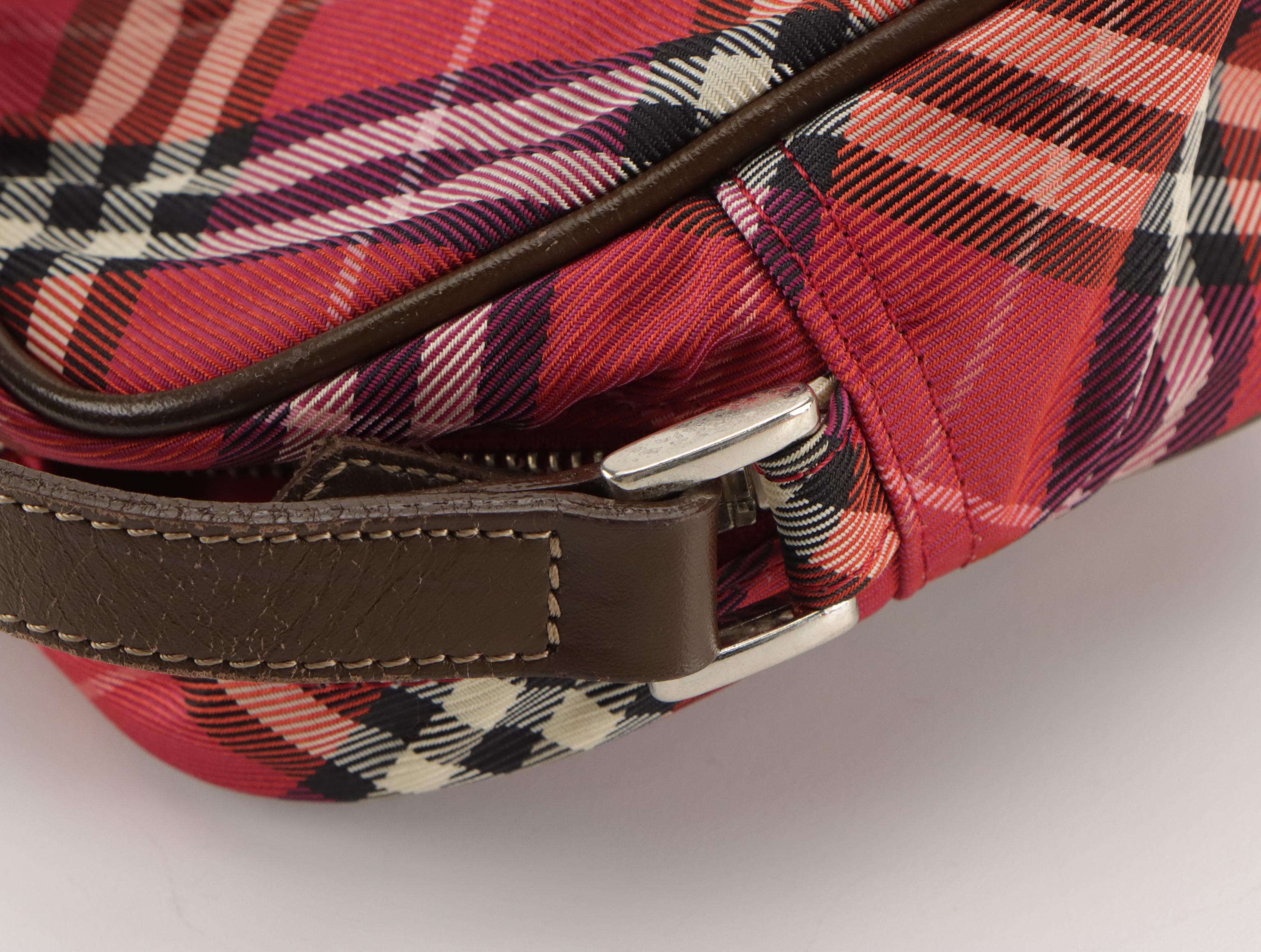 Burberry Blue Label Crossbody Bag in Red Nova Check Canvas and Brown Leather