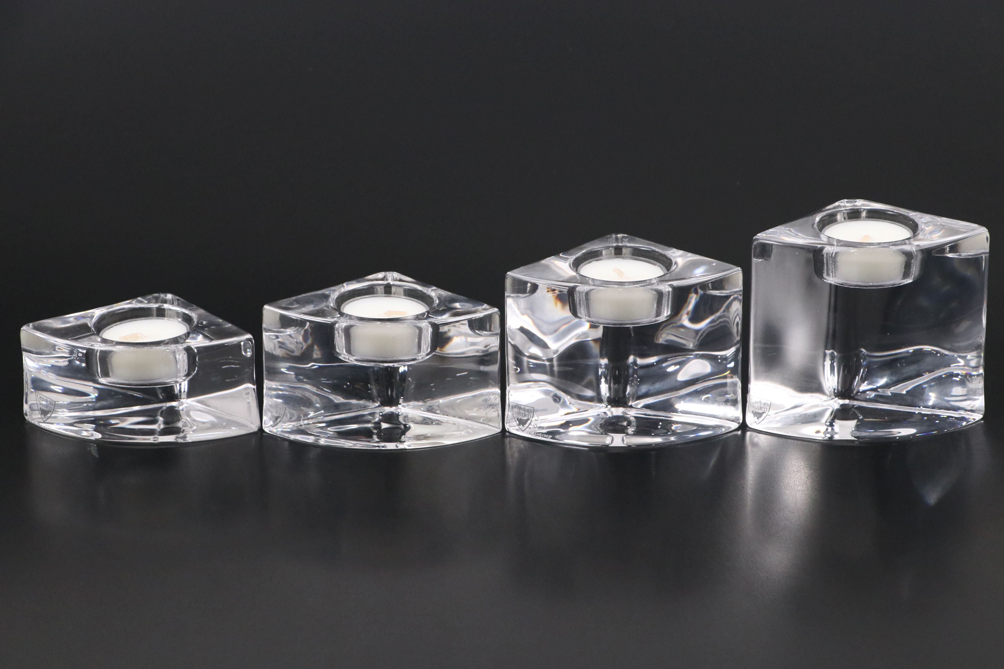 Orrefors Crystal Tea Light Holders with Candlestick Pair
