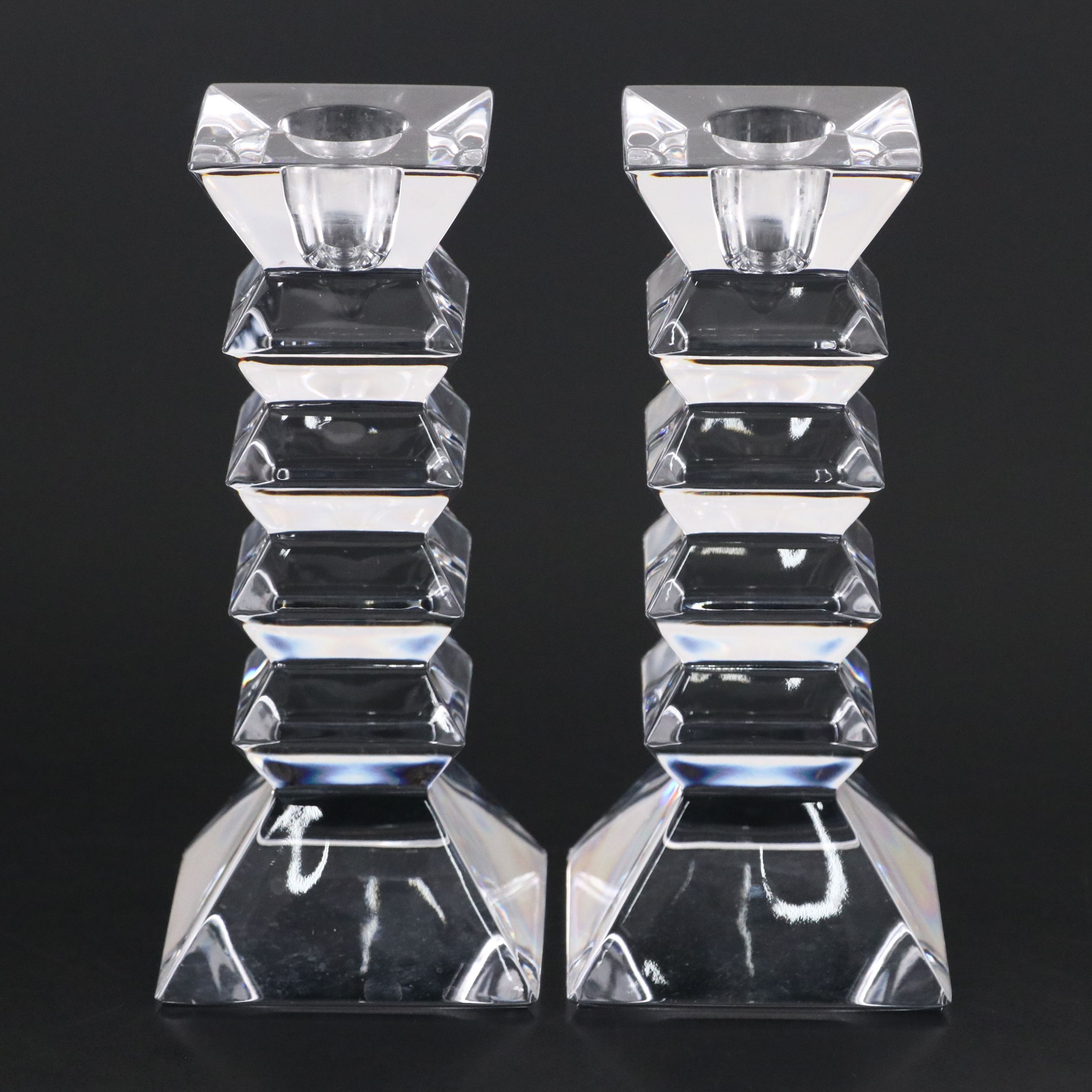 Orrefors Crystal Tea Light Holders with Candlestick Pair