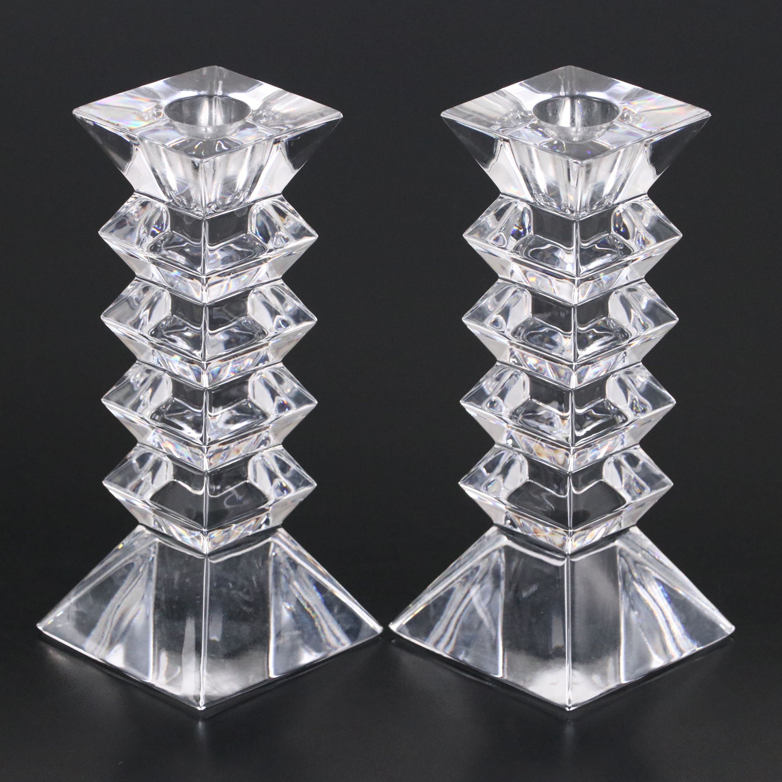 Orrefors Crystal Tea Light Holders with Candlestick Pair