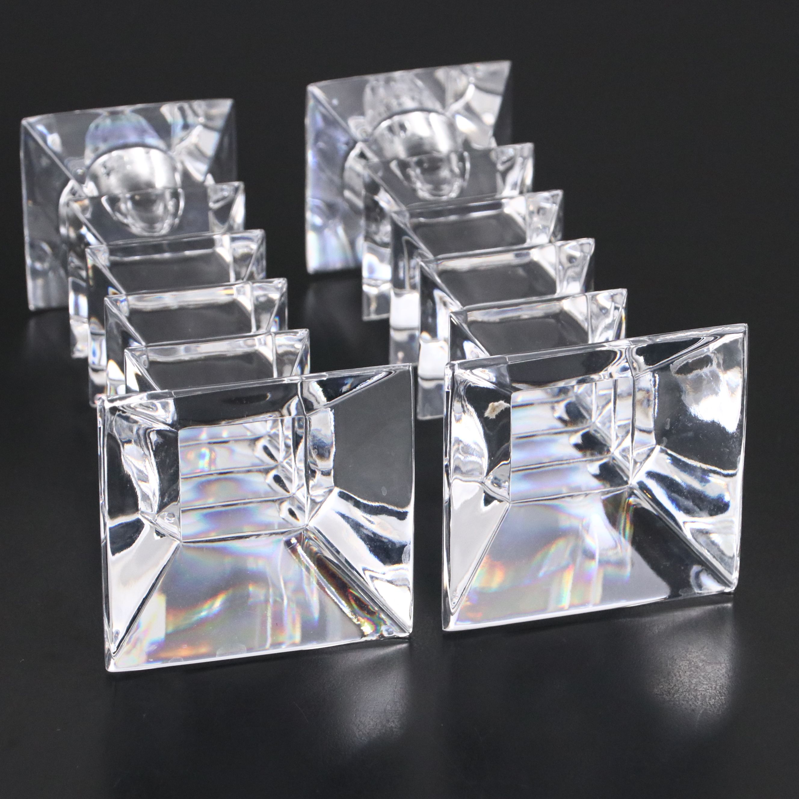 Orrefors Crystal Tea Light Holders with Candlestick Pair