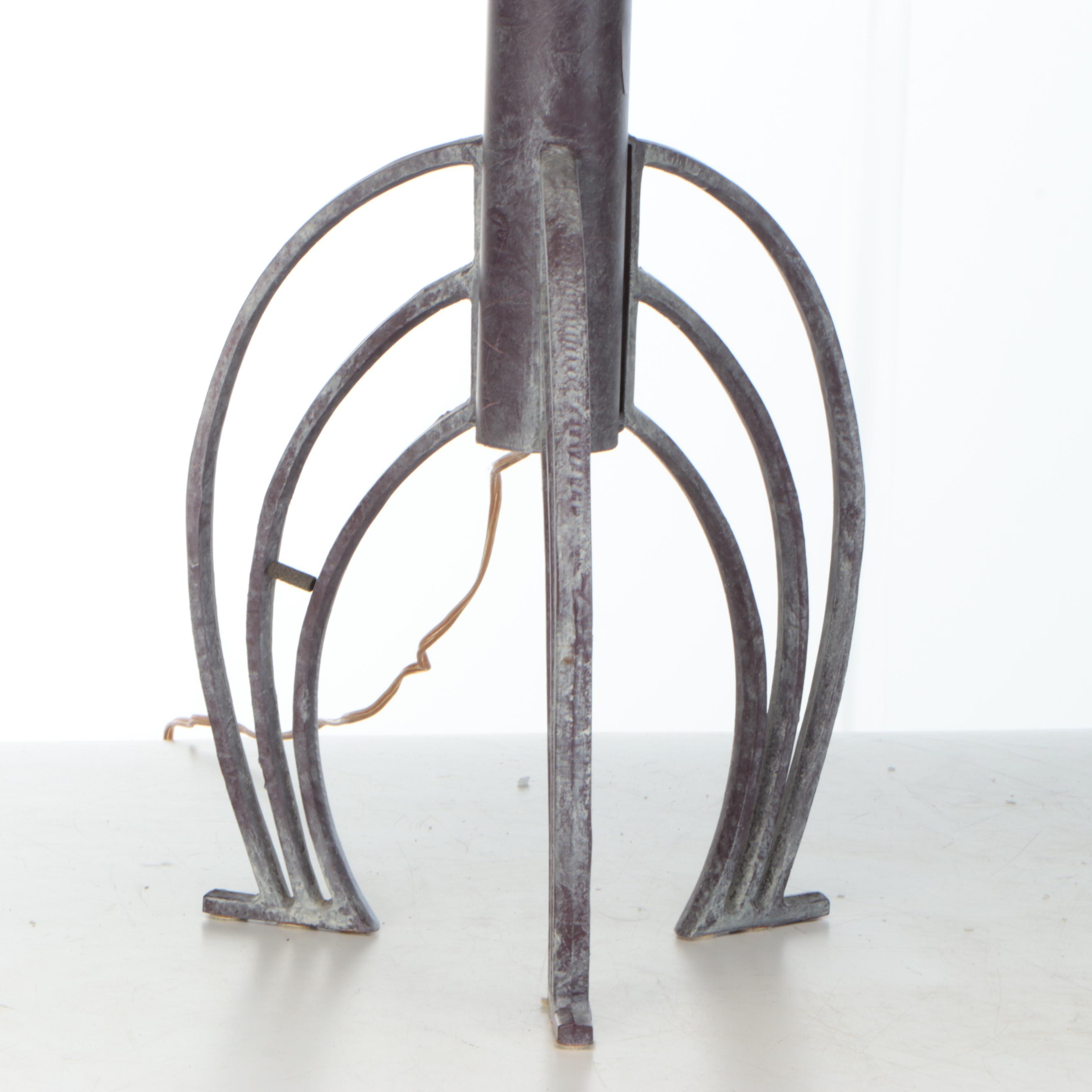 Pair of Benchmade Iron Candlestick Table Lamps with Cotton Shades