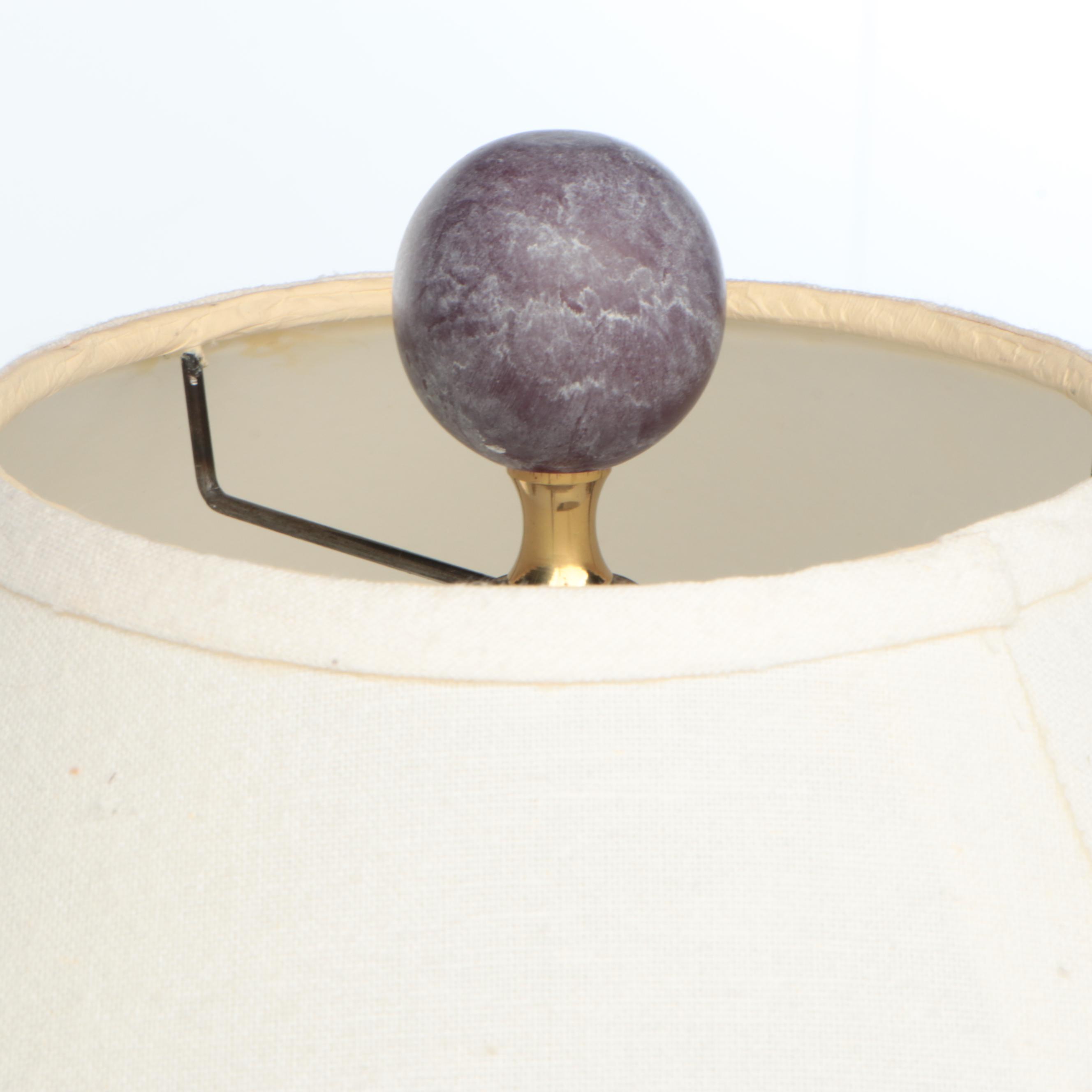 Pair of Benchmade Iron Candlestick Table Lamps with Cotton Shades