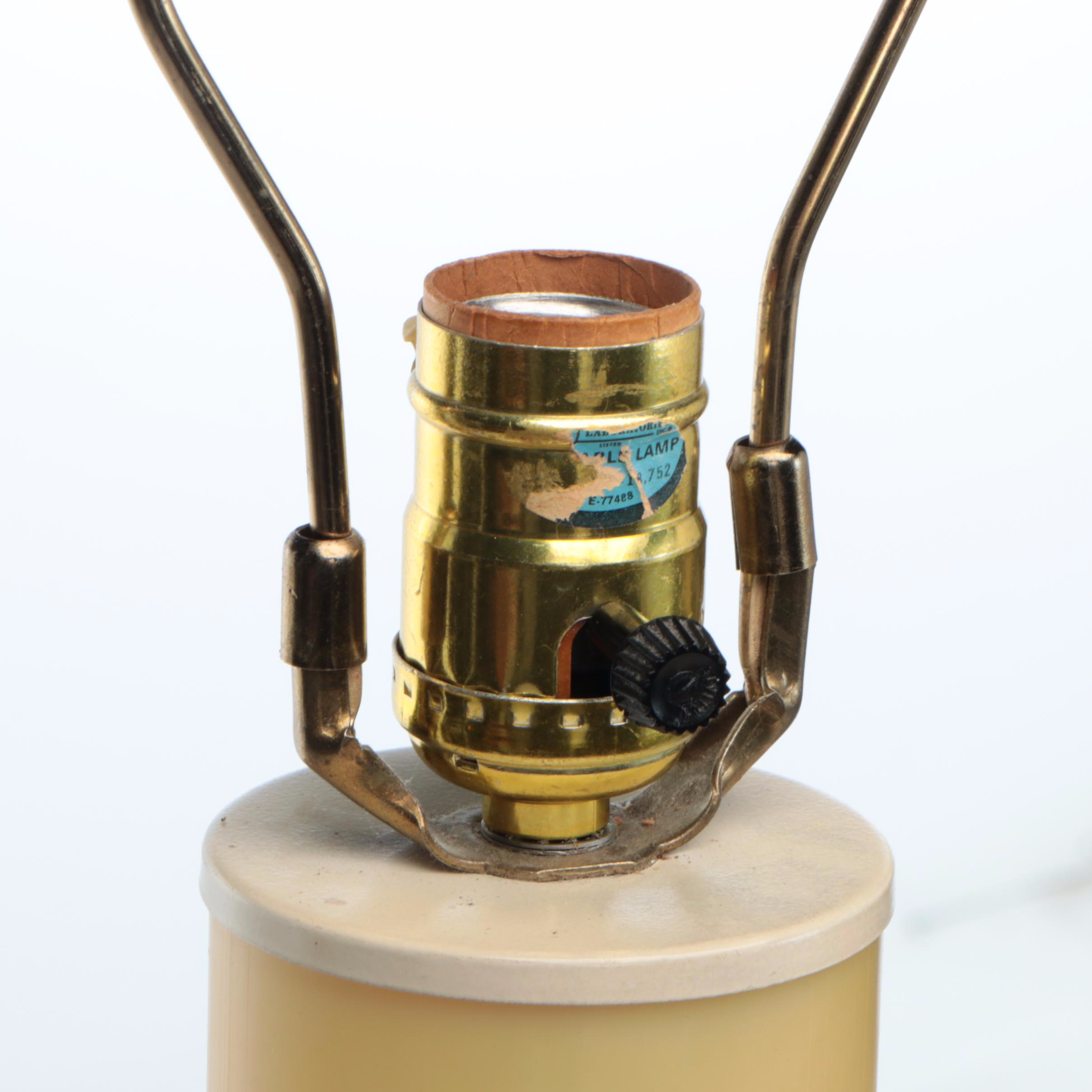 Pair of Benchmade Iron Candlestick Table Lamps with Cotton Shades