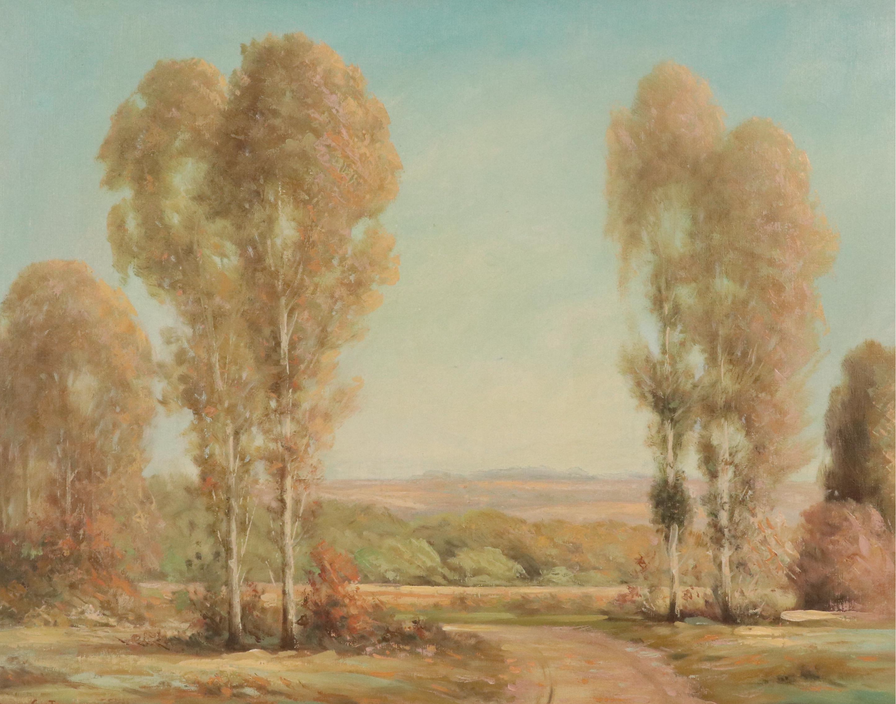 Duncan Carlton Landscape Oil Painting with Roadside View, Late 20th Century