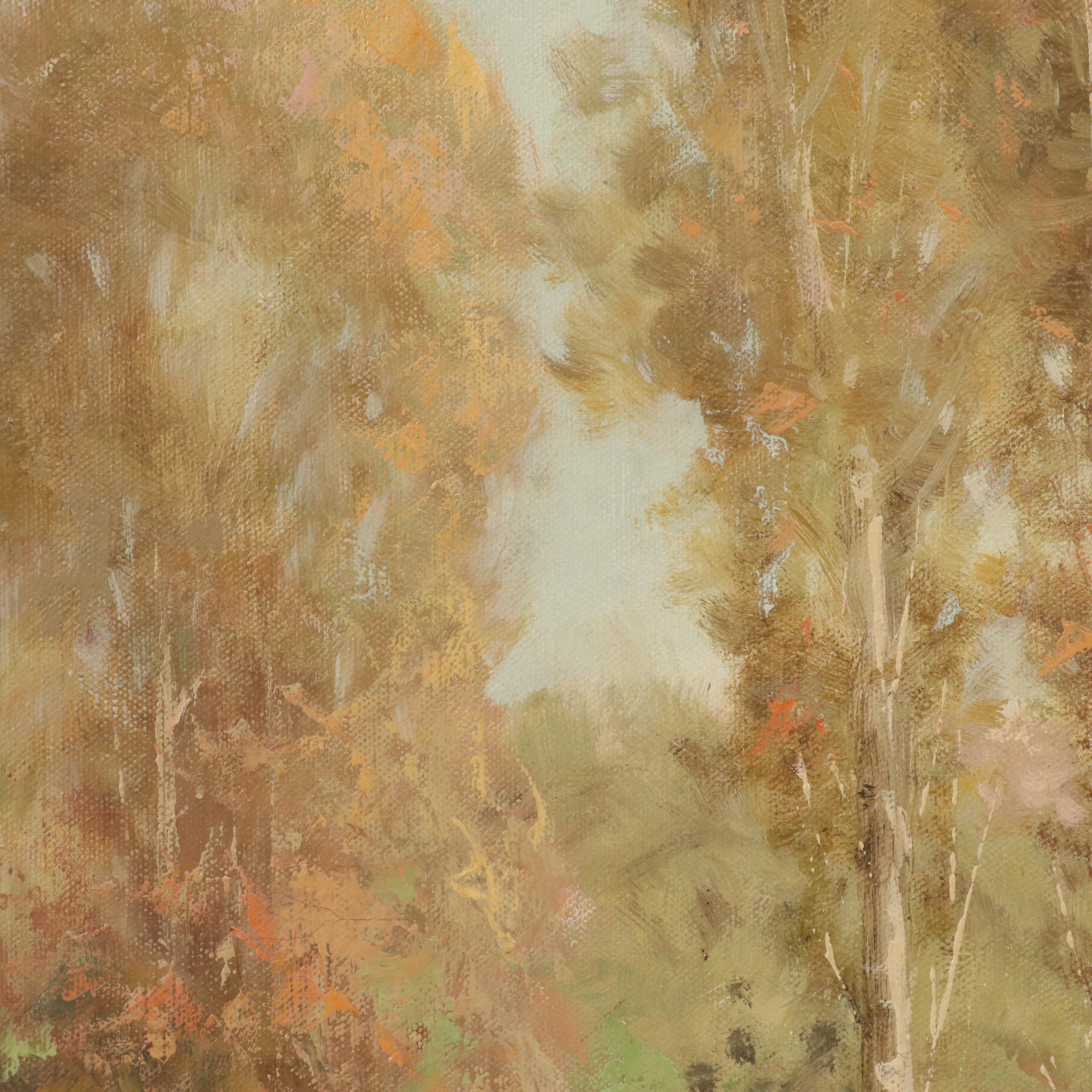 Duncan Carlton Landscape Oil Painting with Roadside View, Late 20th Century