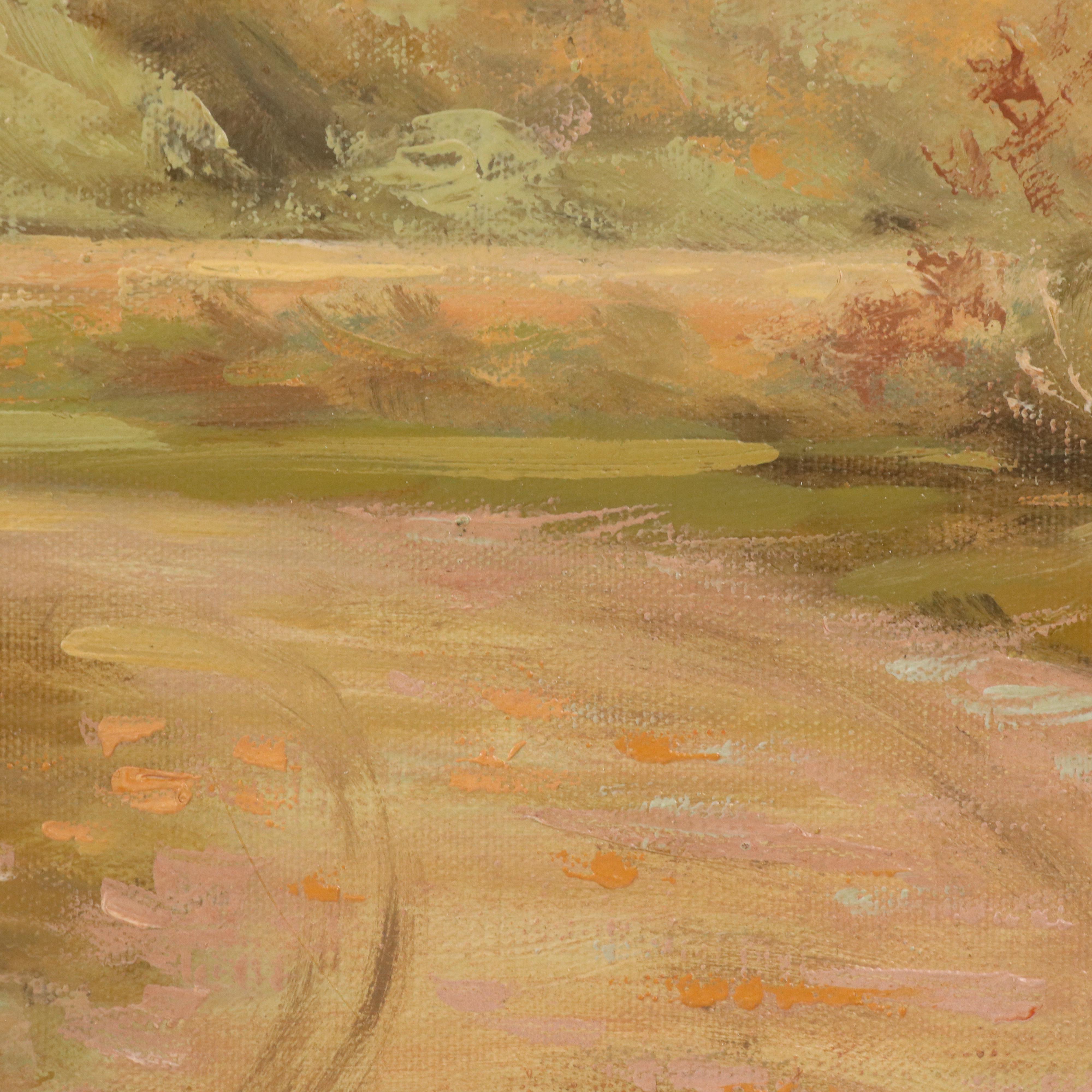 Duncan Carlton Landscape Oil Painting with Roadside View, Late 20th Century