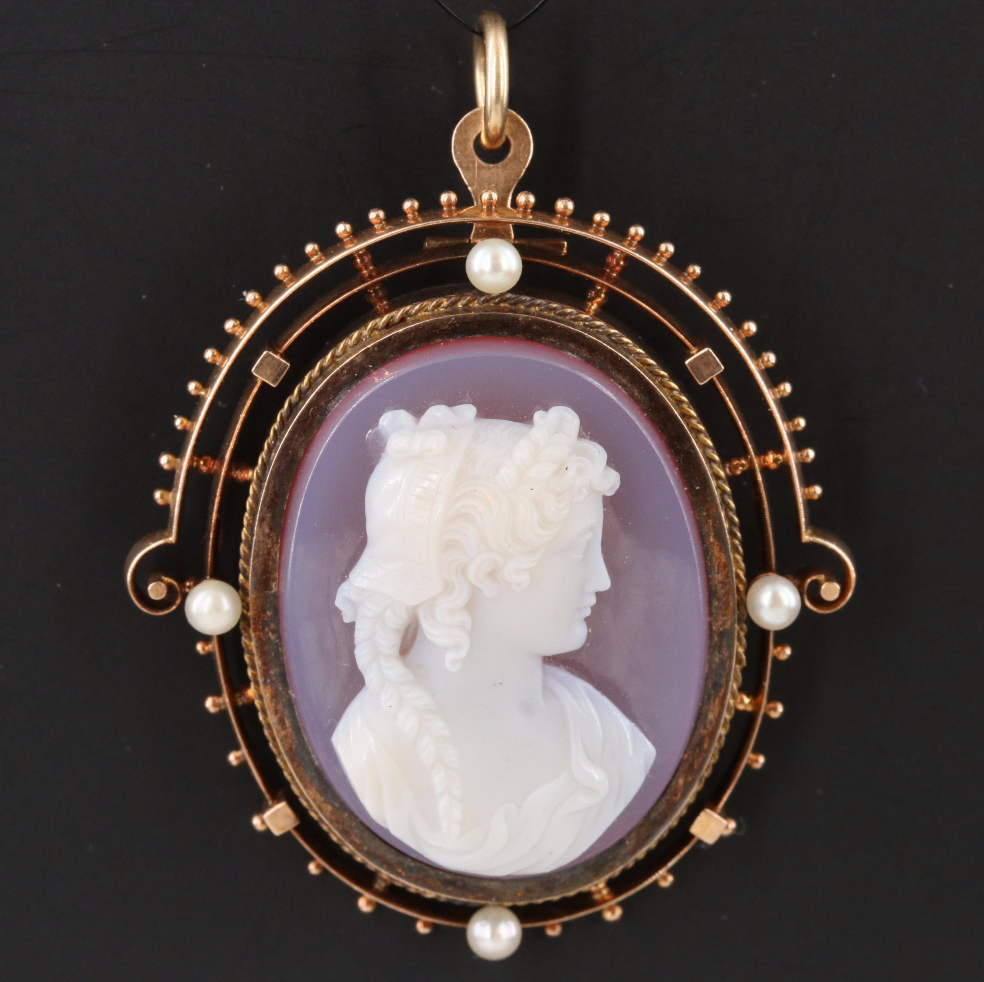 14K Sardonyx and Pearl Pendant