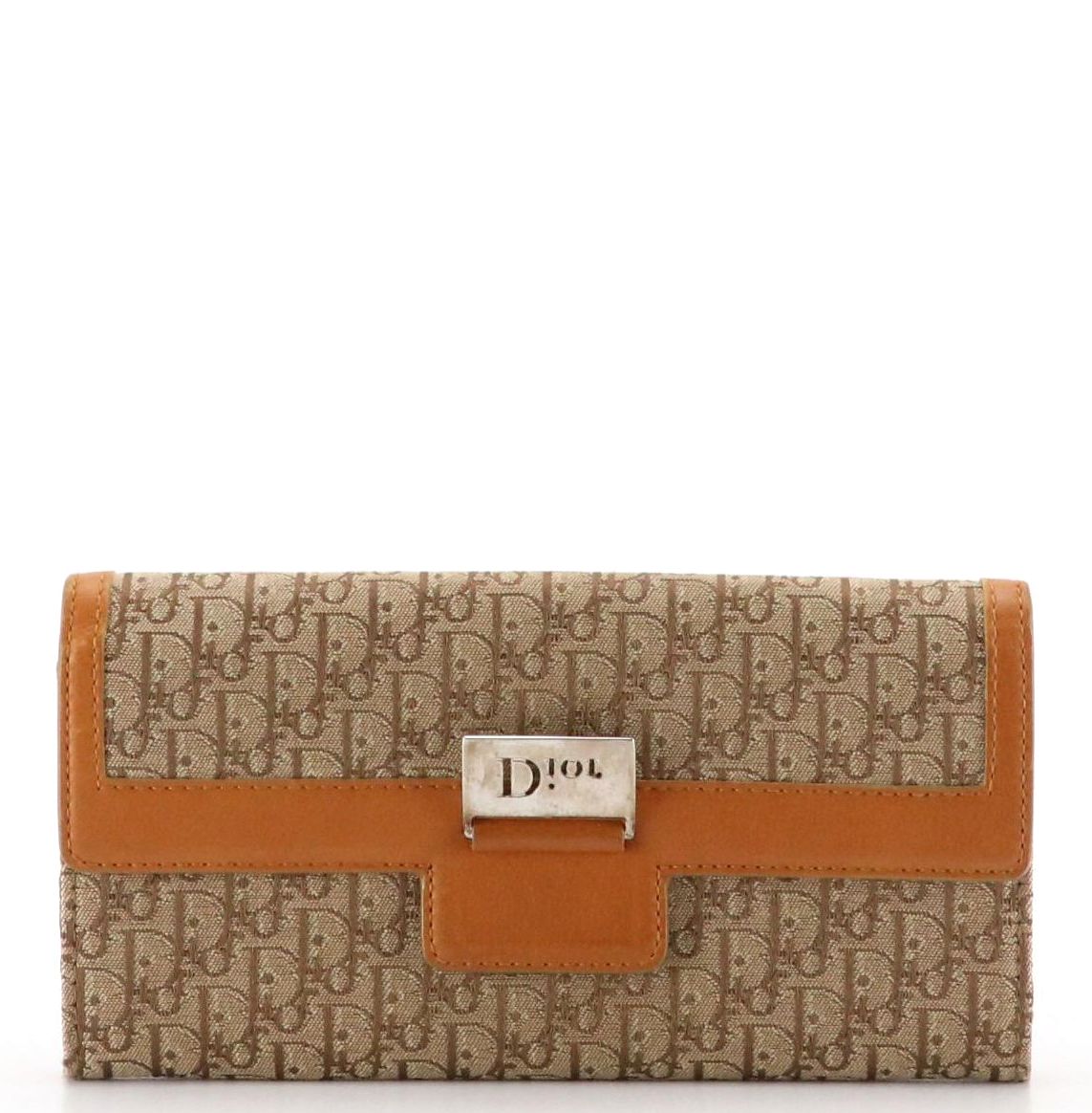 Christian Dior Continental Wallet in Brown Trotter Canvas and Leather Trim
