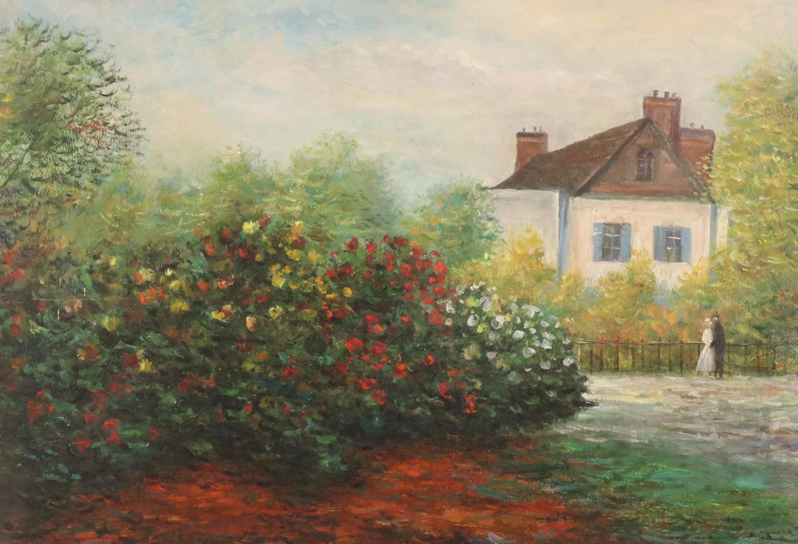 Scenic Oil Painting with Abundant Gardens, 20th Century