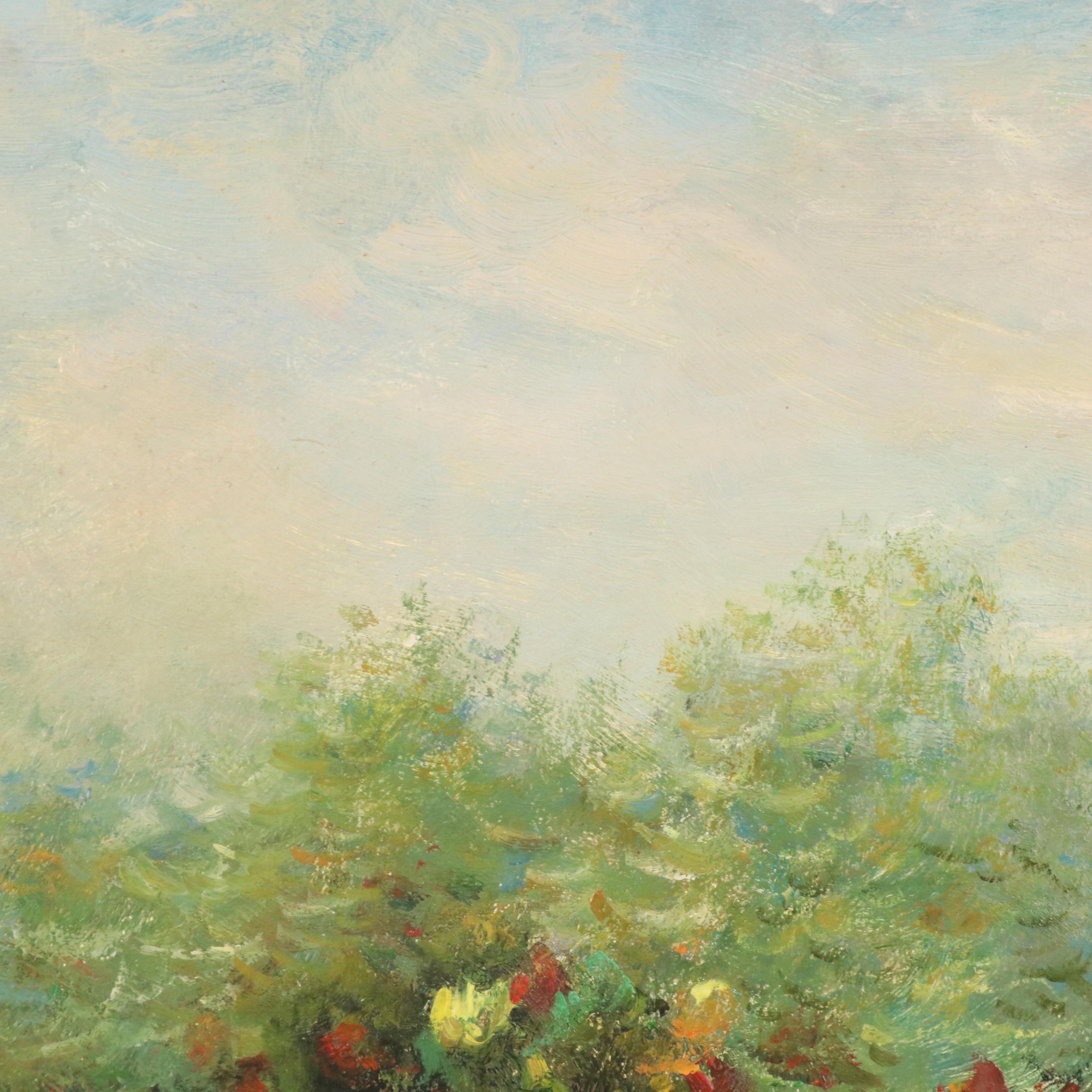 Scenic Oil Painting with Abundant Gardens, 20th Century