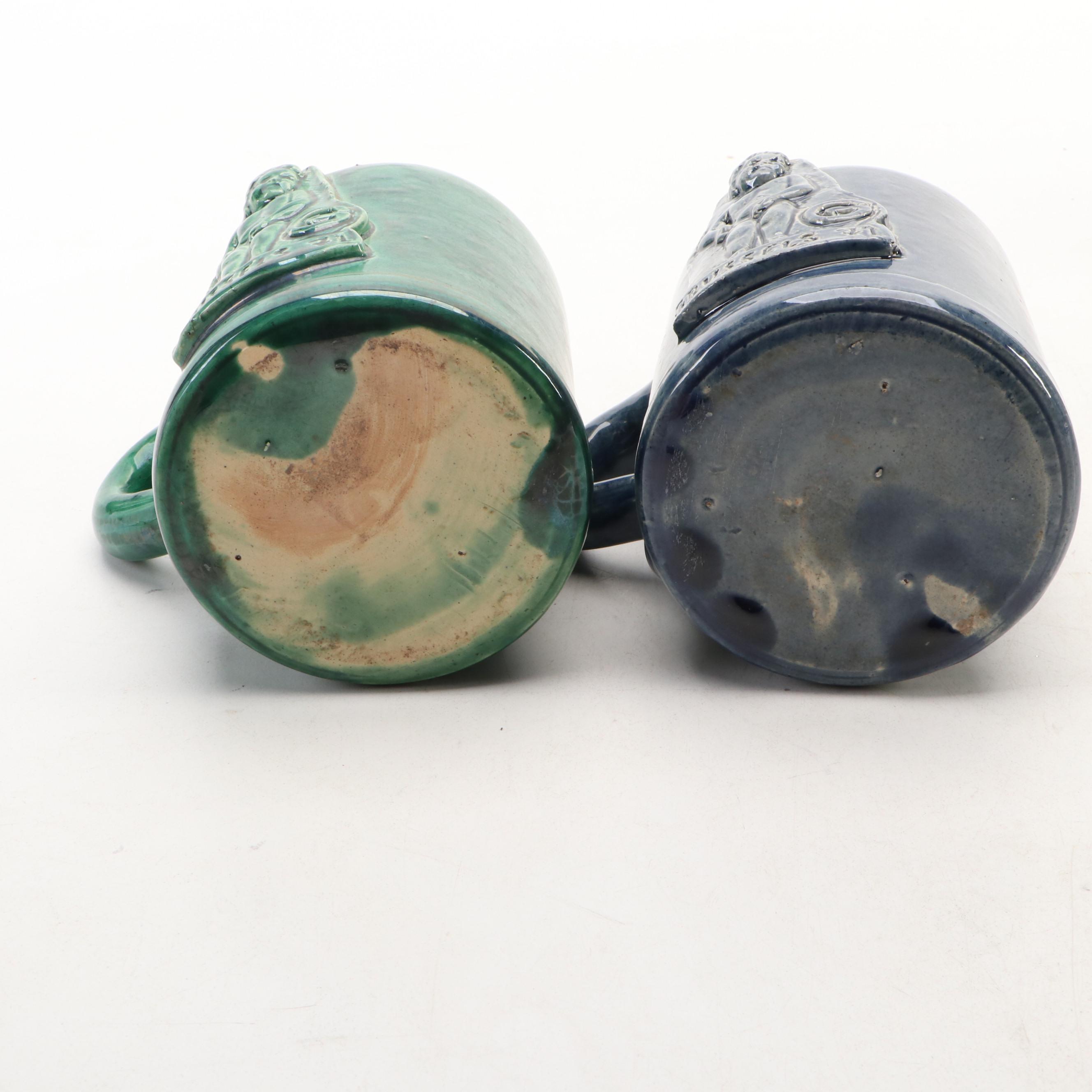 Noseda Kuurne Figural Brussels Stoneware Mugs, 1970s