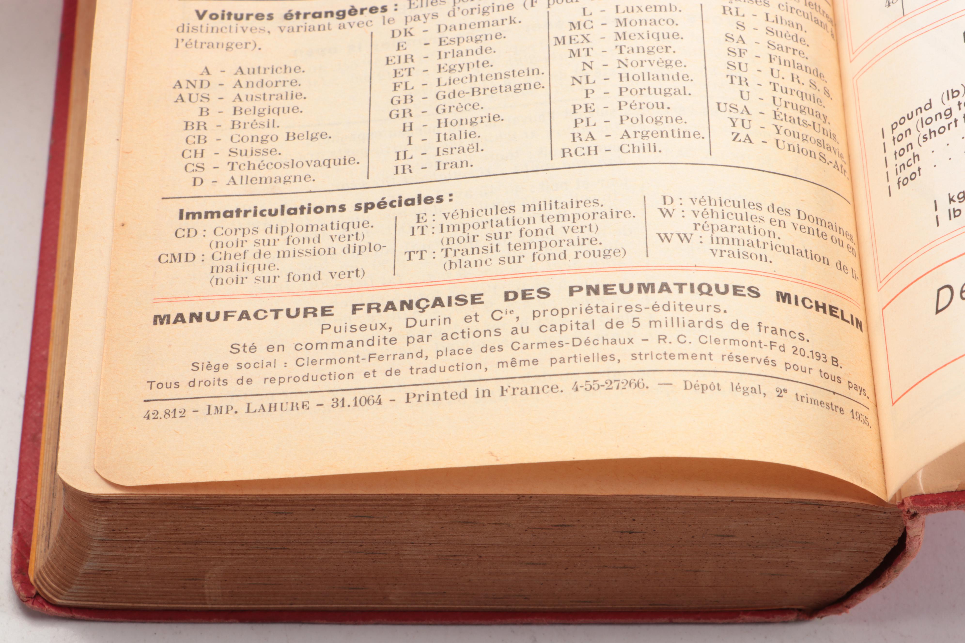 "Guide du pneu Michelin" Travel Guide Book, 1955