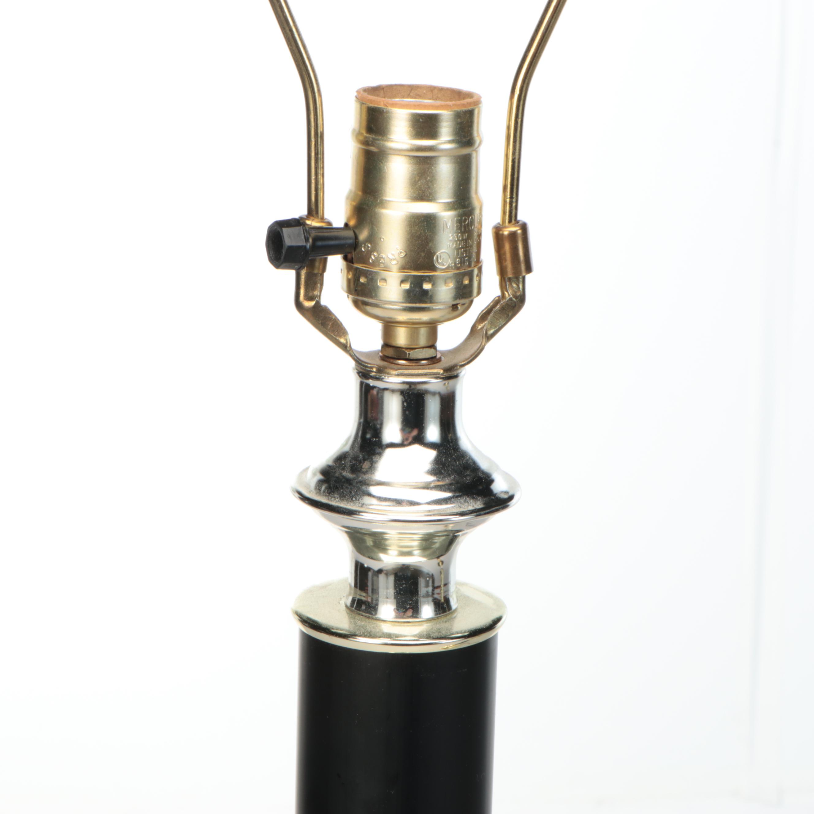 Neoclassical Style Black and Lacquered Brass Finish Table Lamps