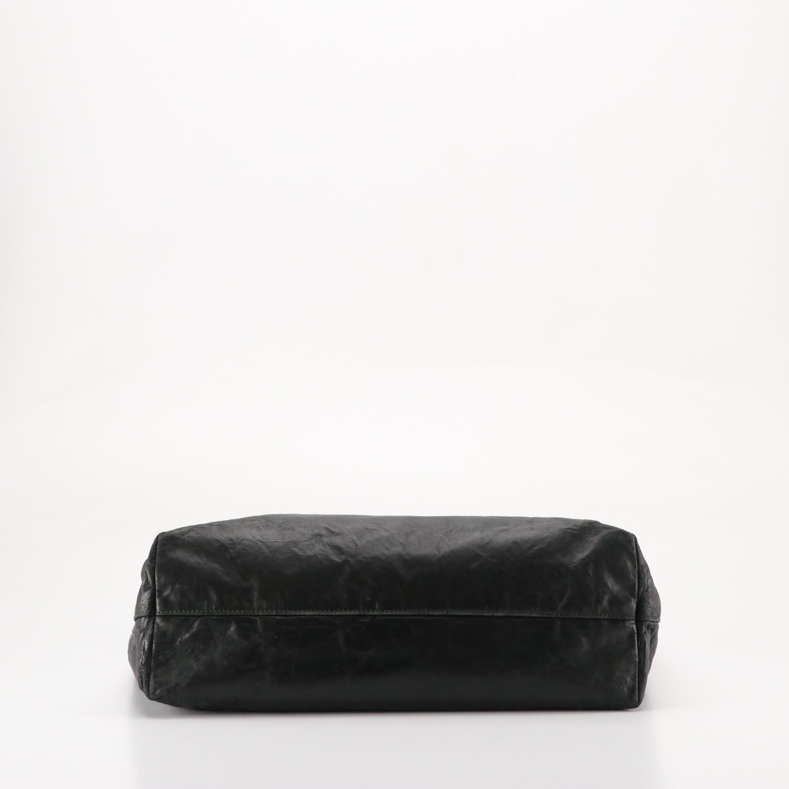 Prada Top Handle Shopper Tote in Black Crinkled Calfskin Leather