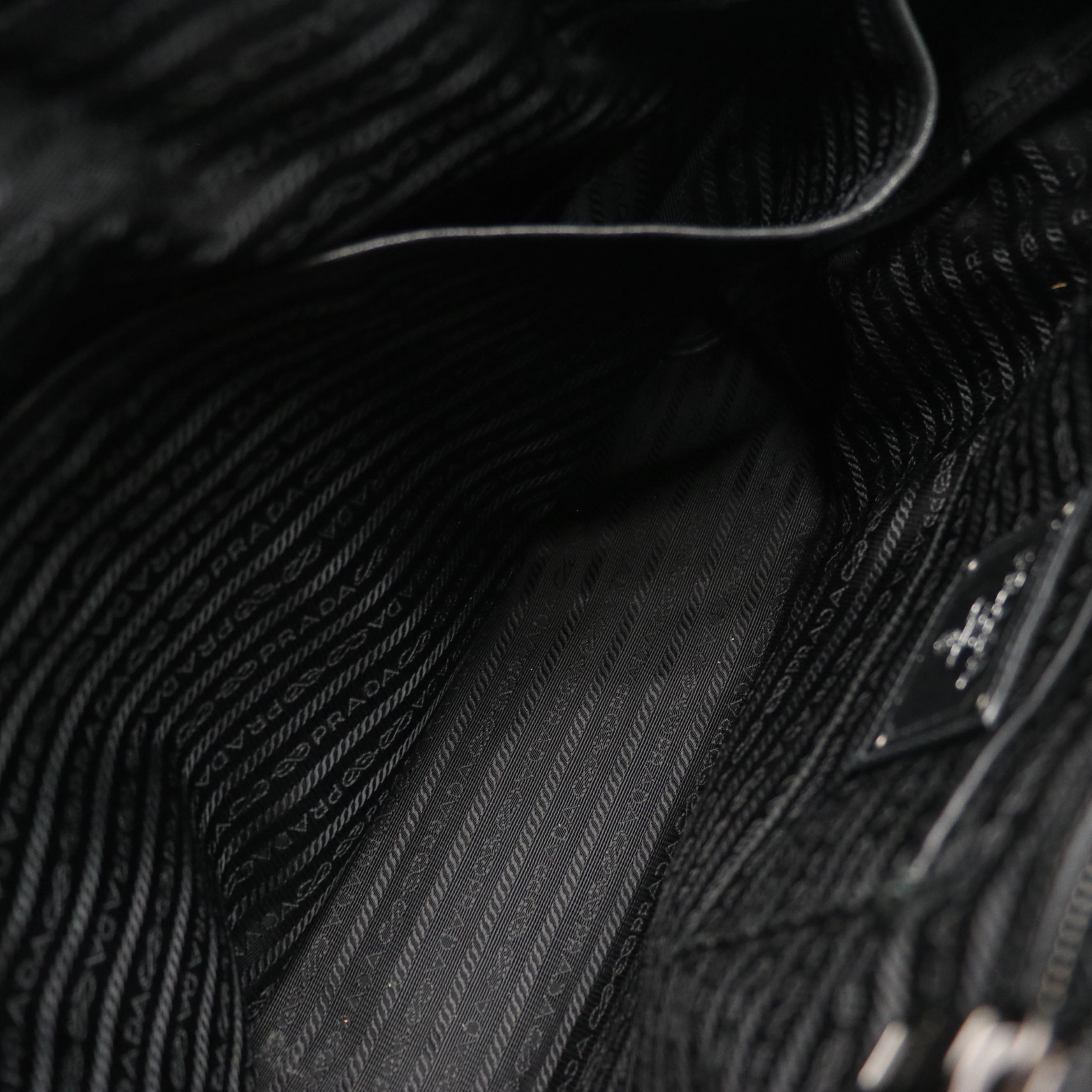 Prada Top Handle Shopper Tote in Black Crinkled Calfskin Leather