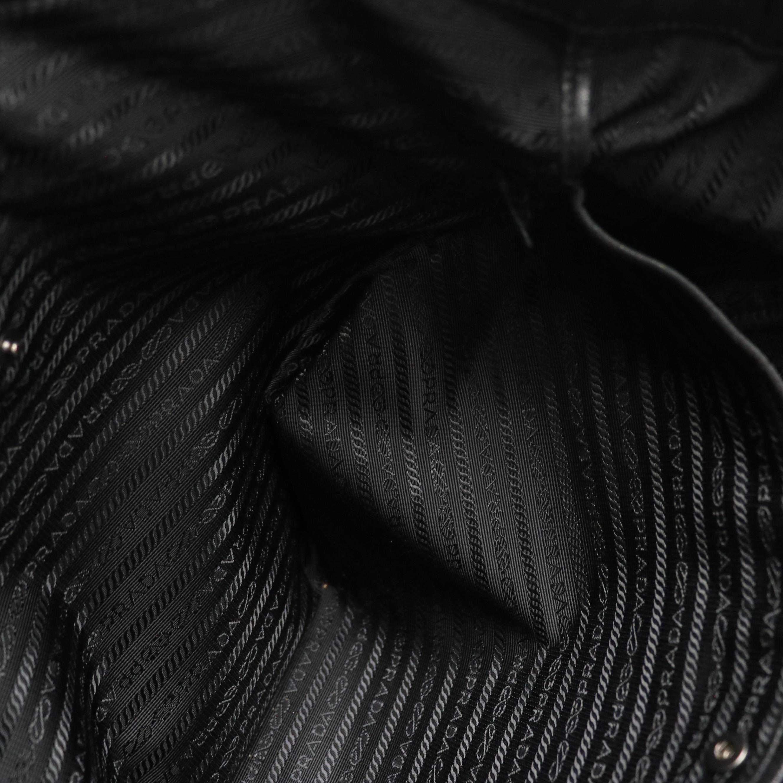 Prada Top Handle Shopper Tote in Black Crinkled Calfskin Leather