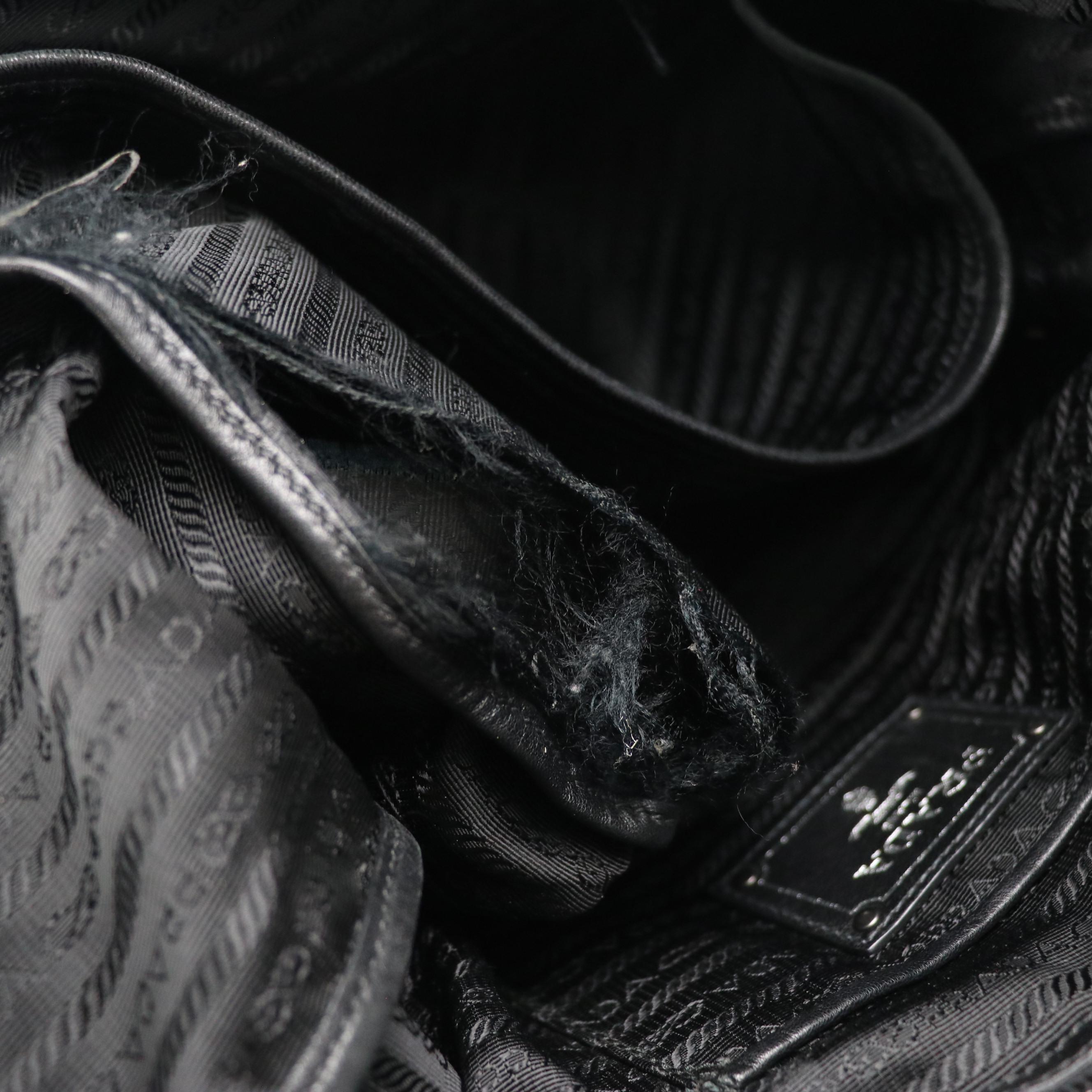 Prada Top Handle Shopper Tote in Black Crinkled Calfskin Leather