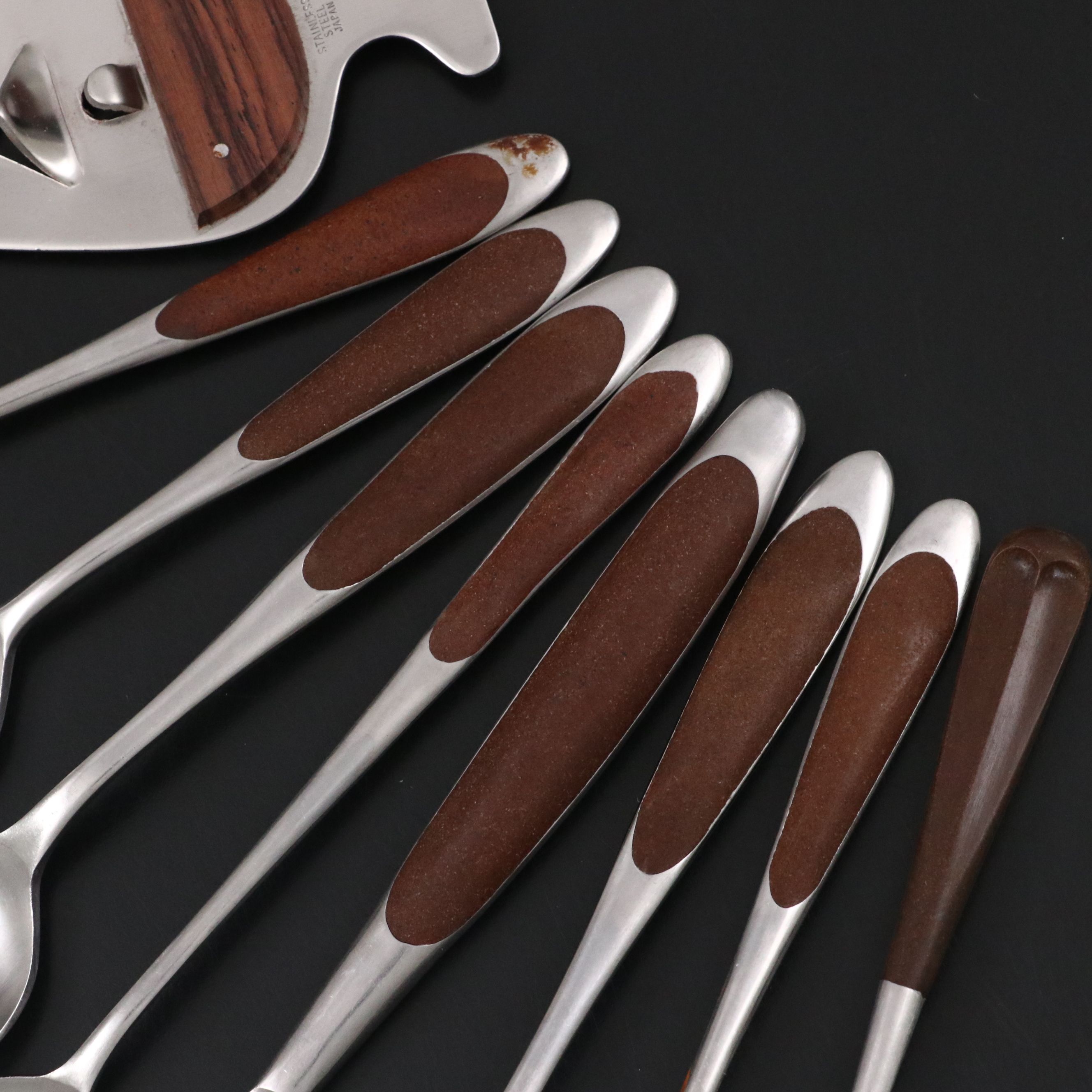 Stanley Roberts "Cameo" Stainless Steel Wood Handled Flatware and Bottle Opener