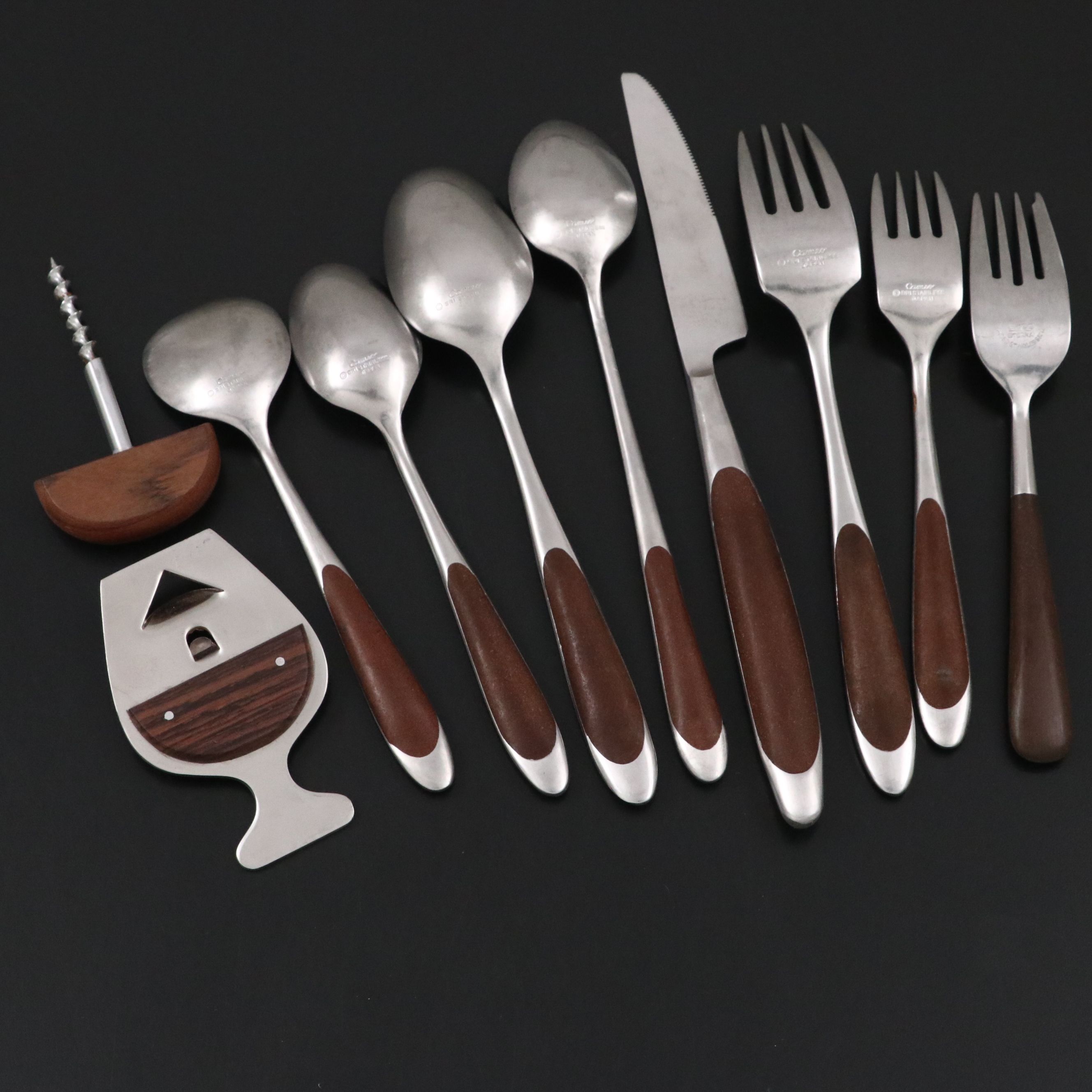 Stanley Roberts "Cameo" Stainless Steel Wood Handled Flatware and Bottle Opener