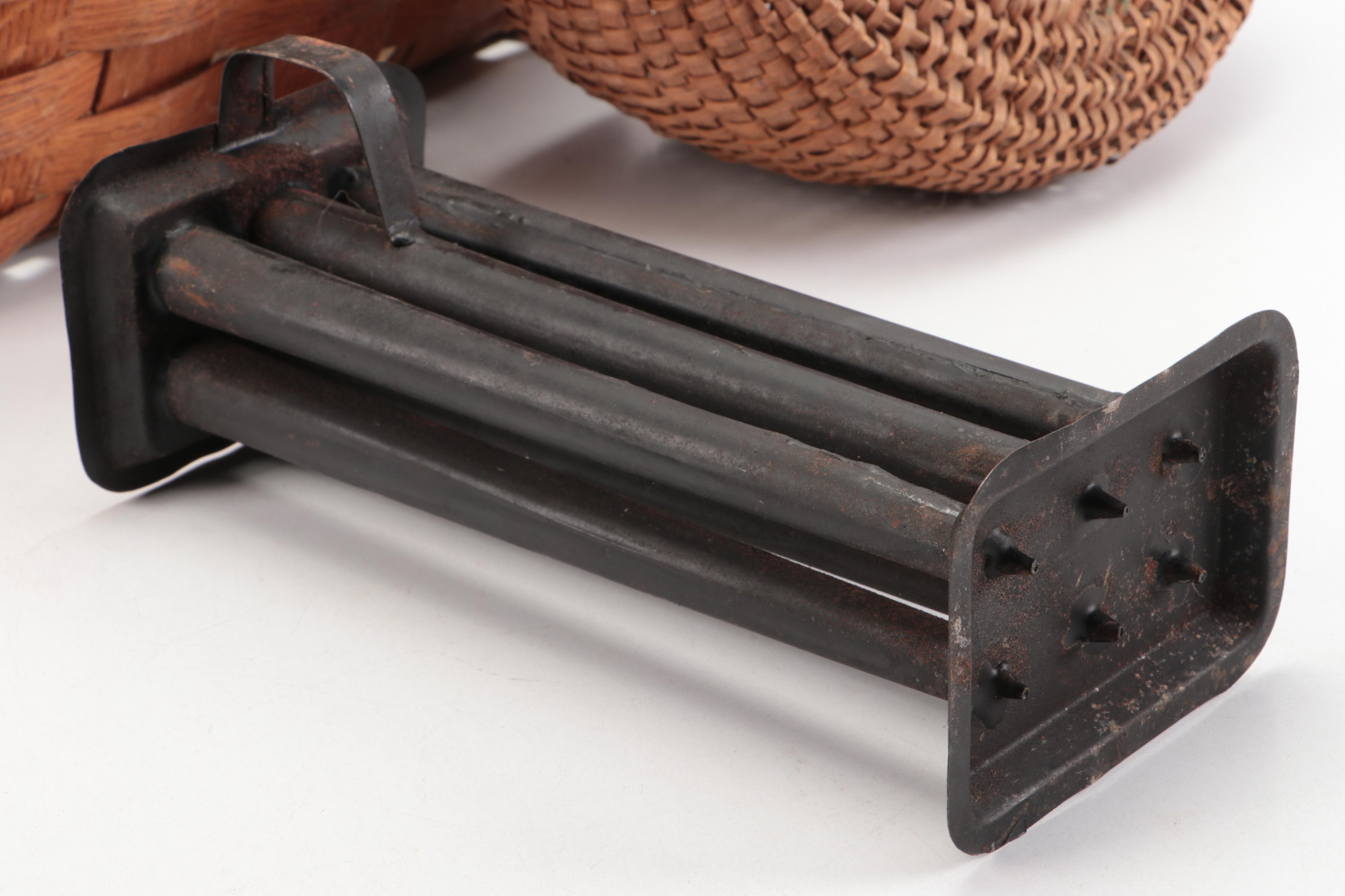 Primitive Style Handwoven Baskets, Sad Irons and More