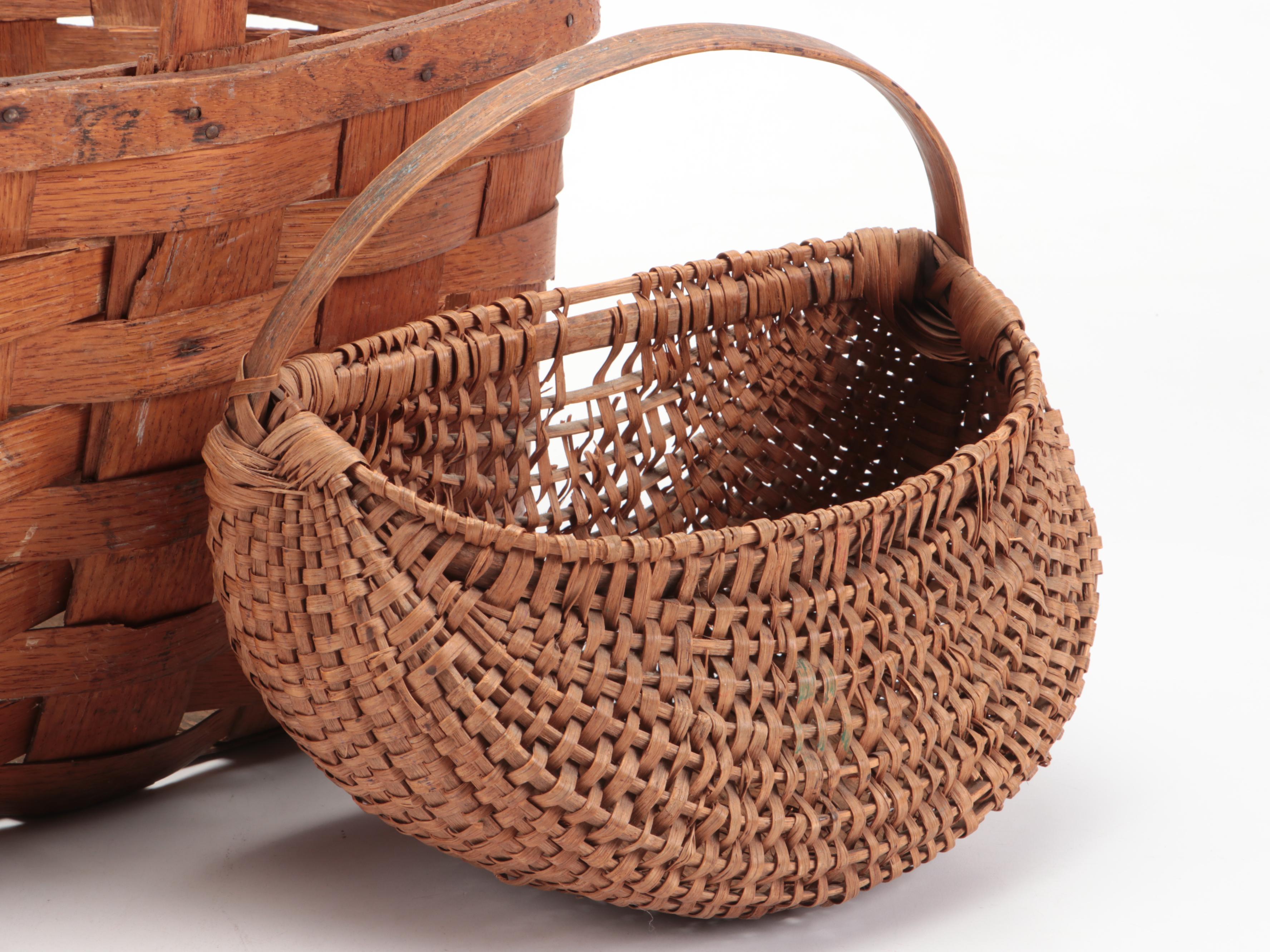 Primitive Style Handwoven Baskets, Sad Irons and More