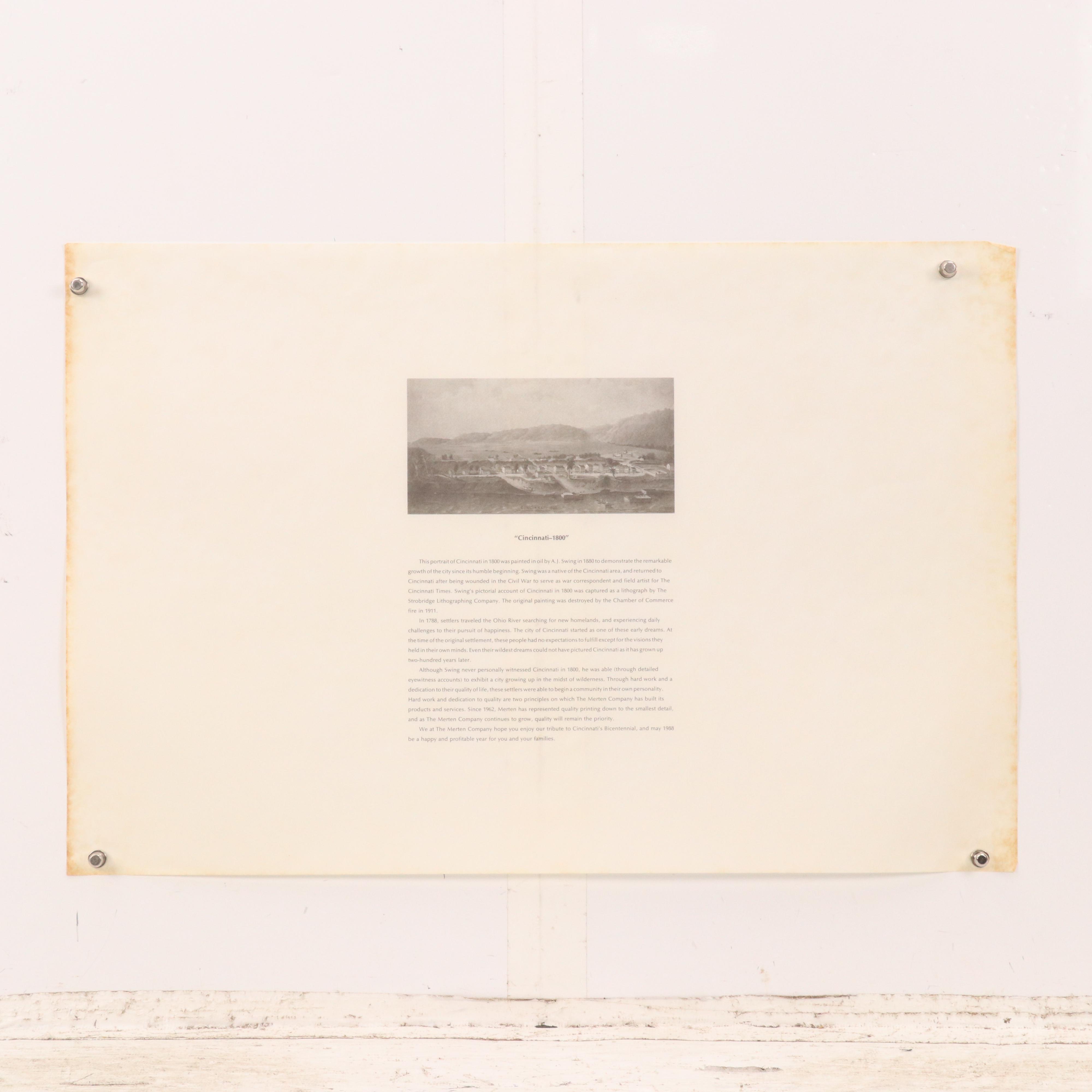 Offset Lithograph After A. J. Swing "Cincinnati - 1800," 1987