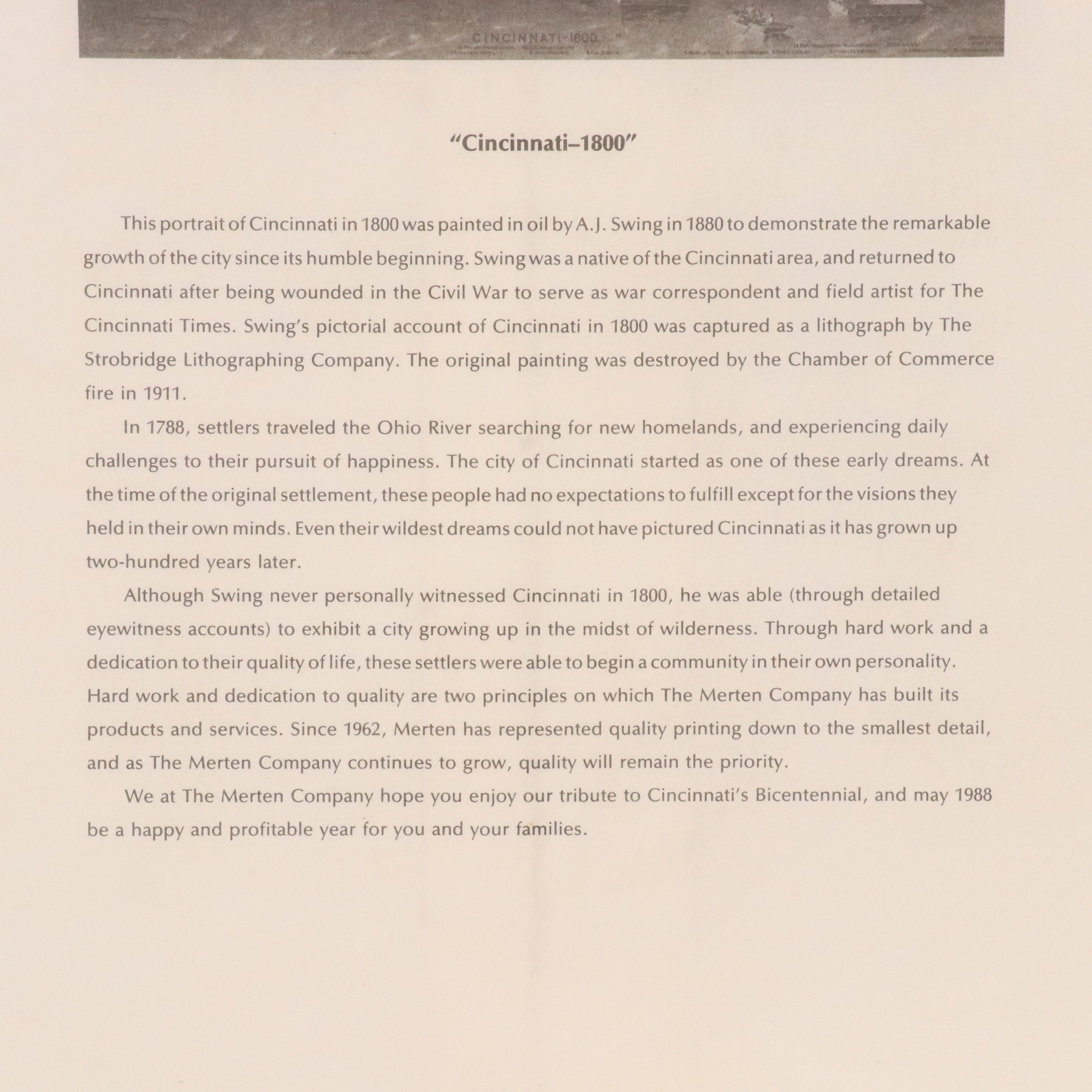 Offset Lithograph After A. J. Swing "Cincinnati - 1800," 1987