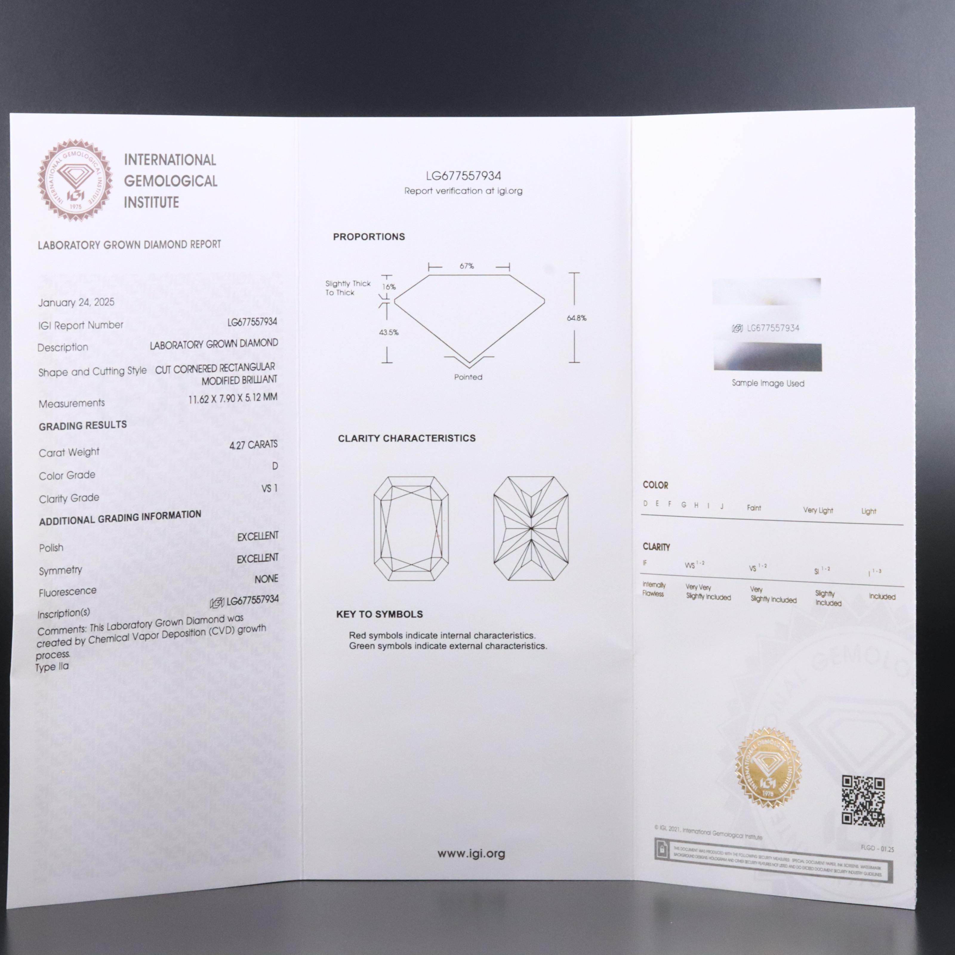 18K 4.27 CT Lab Grown Diamond Solitaire Ring with IGI Report