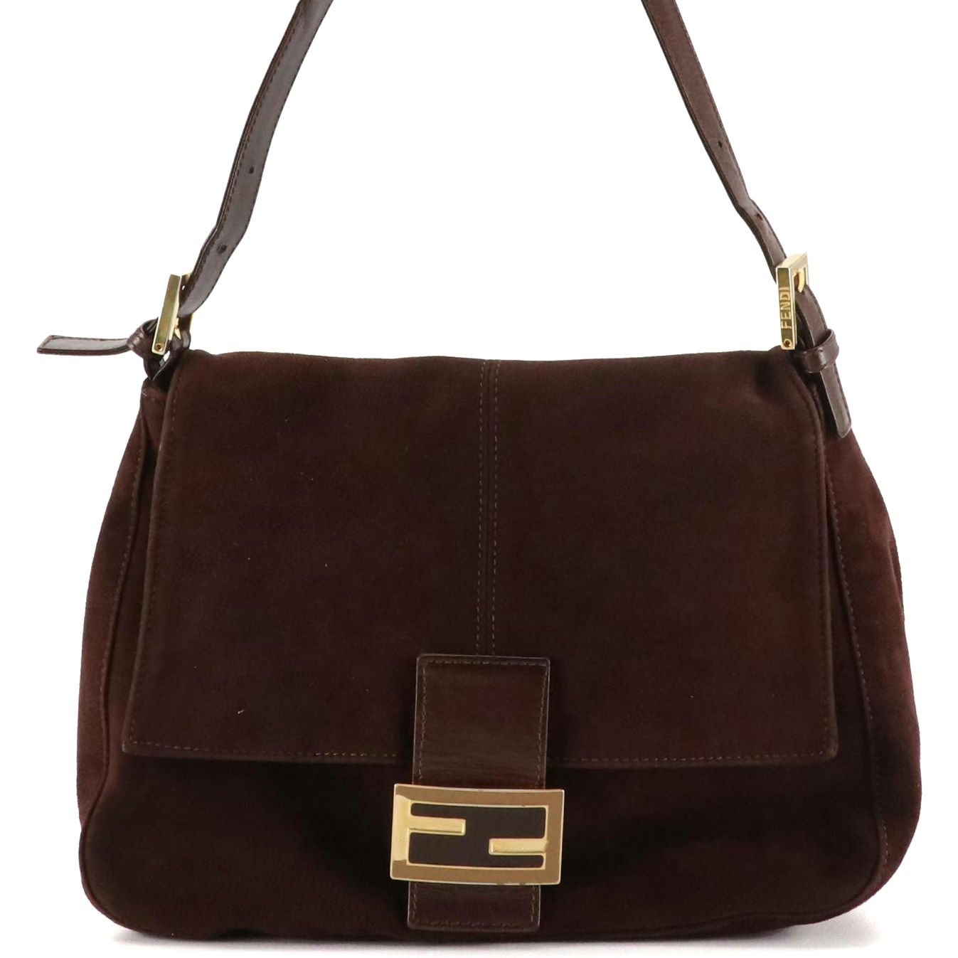 Fendi Mama Baguette Forever Shoulder Bag in Chocolate Brown Suede & Leather Trim