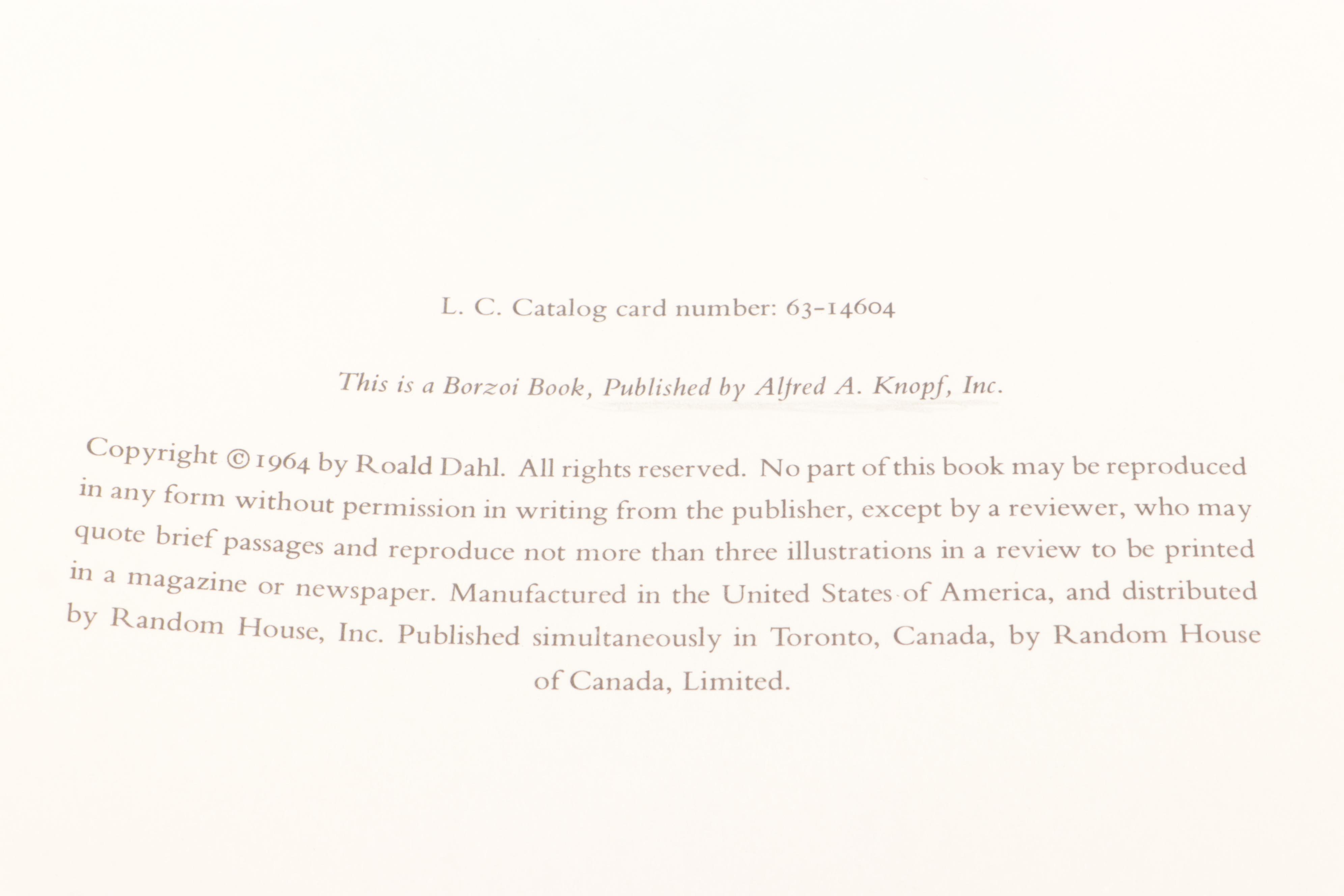 First Edition, Later Printing "Charlie and the Chocolate Factory" by Roald Dahl