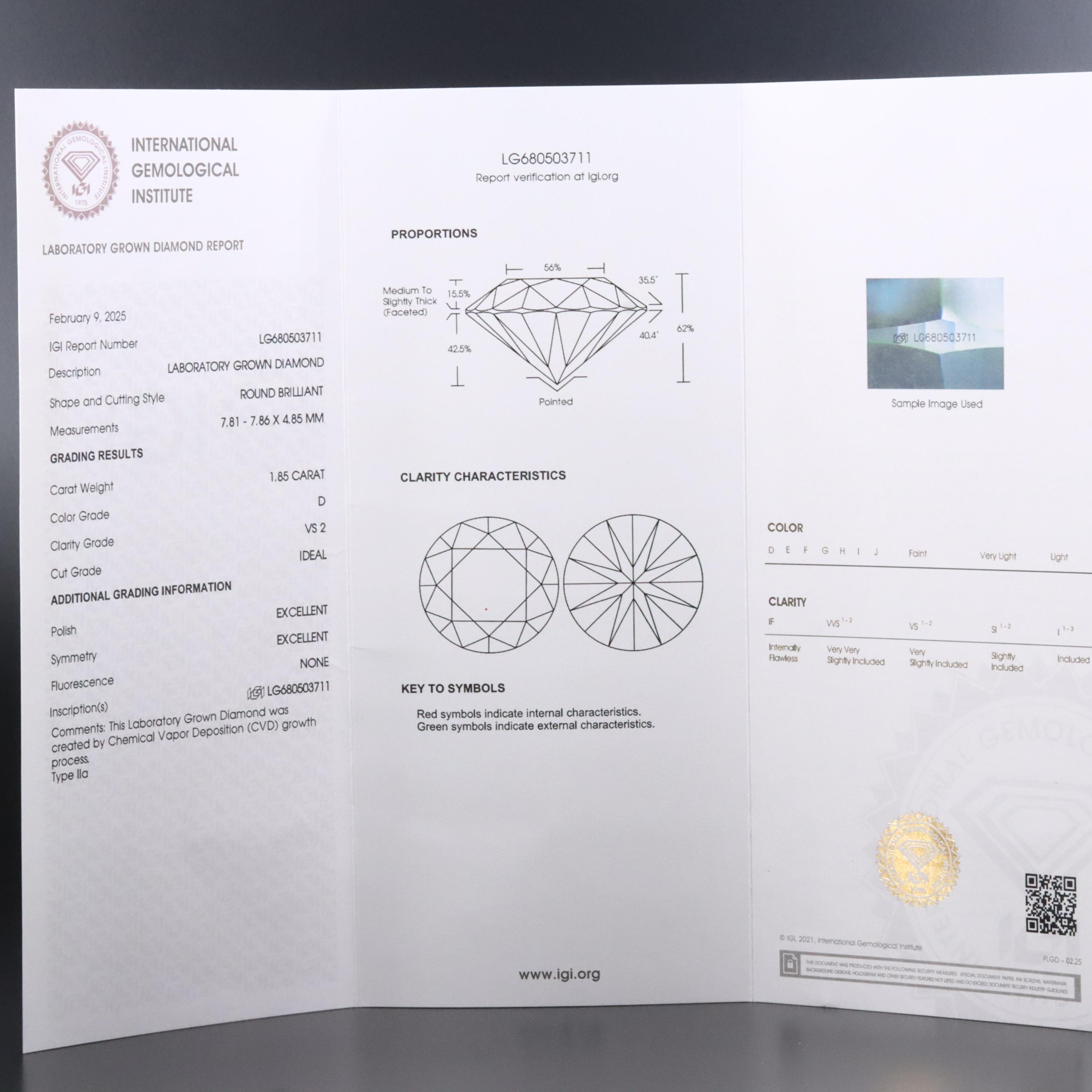 14K 1.85 CT Lab Grown Diamond Solitaire Ring with IGI Report