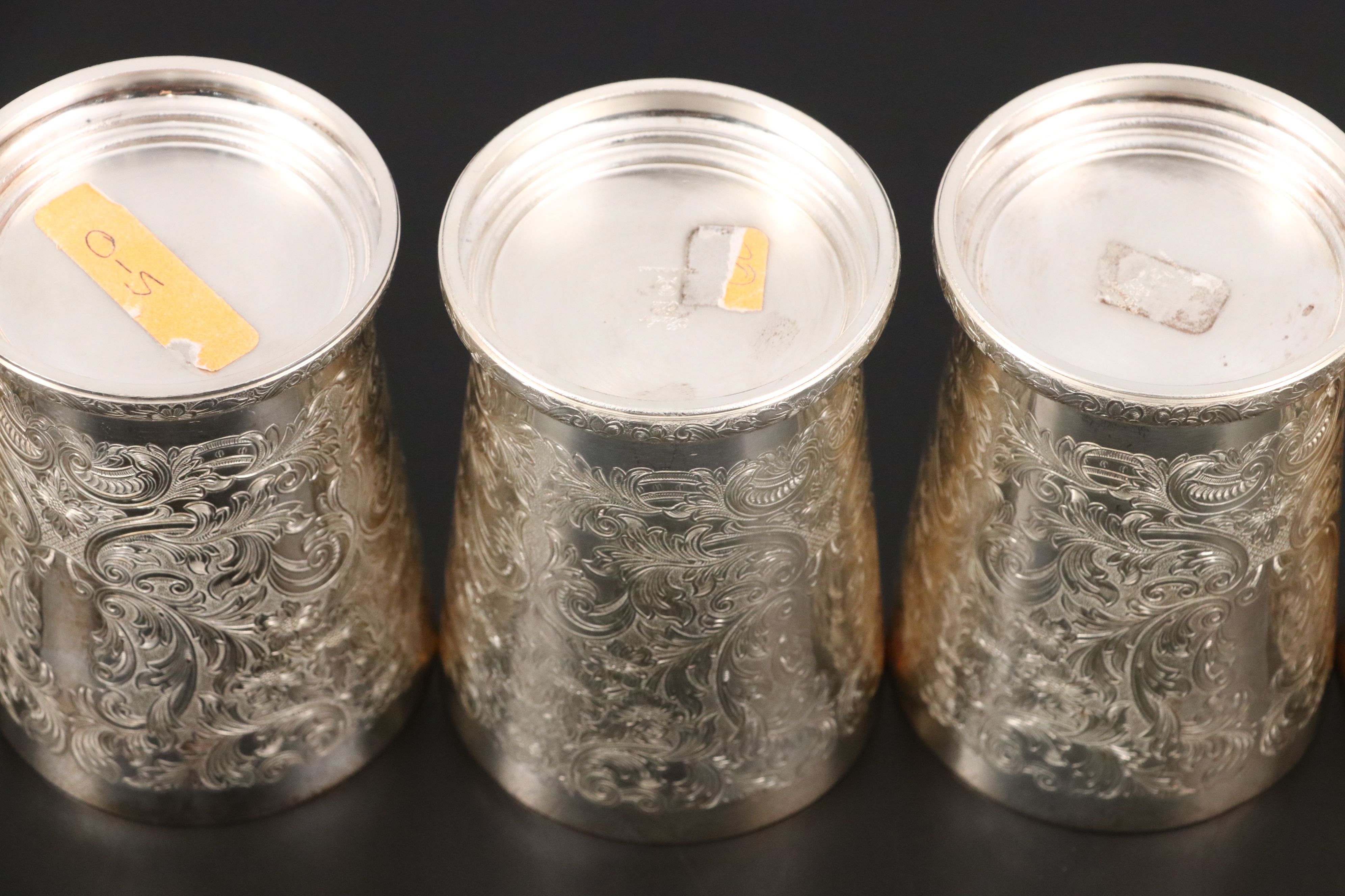 Barker Ellis Etched Silver Plate Julep Cups with Trays