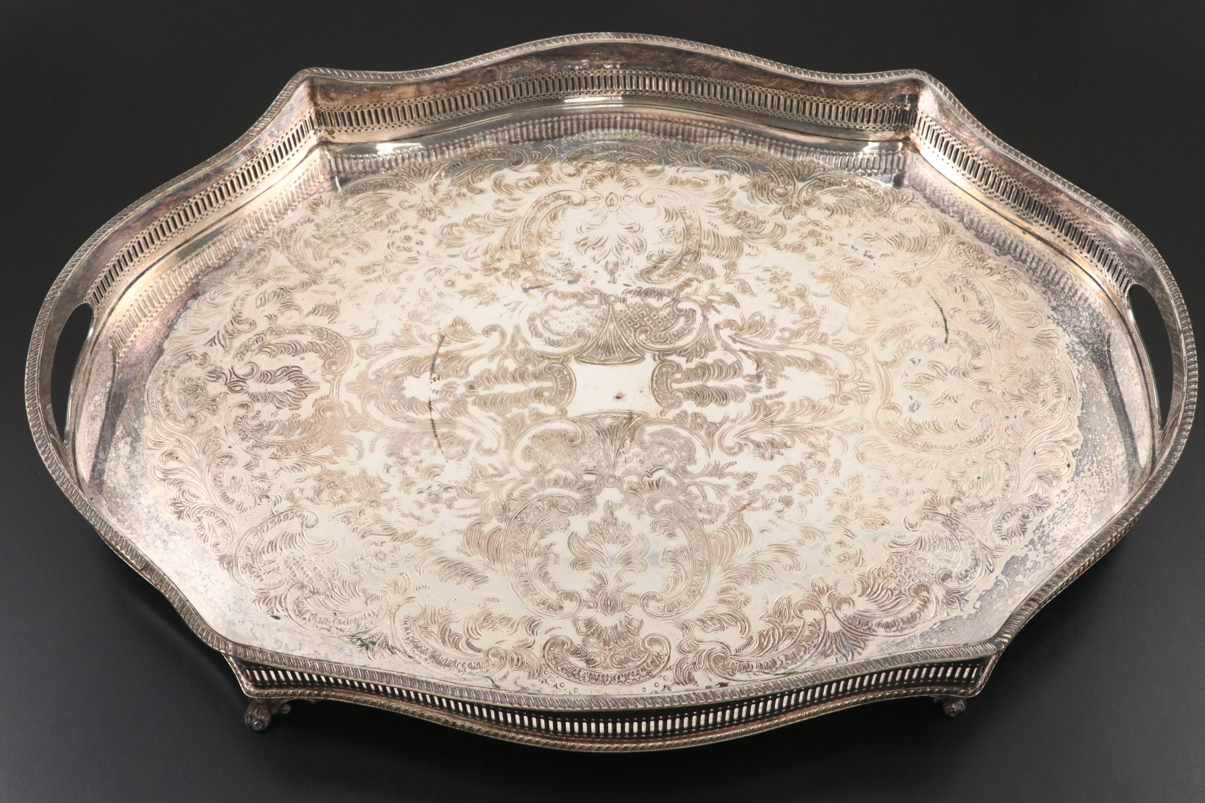 Barker Ellis Etched Silver Plate Julep Cups with Trays