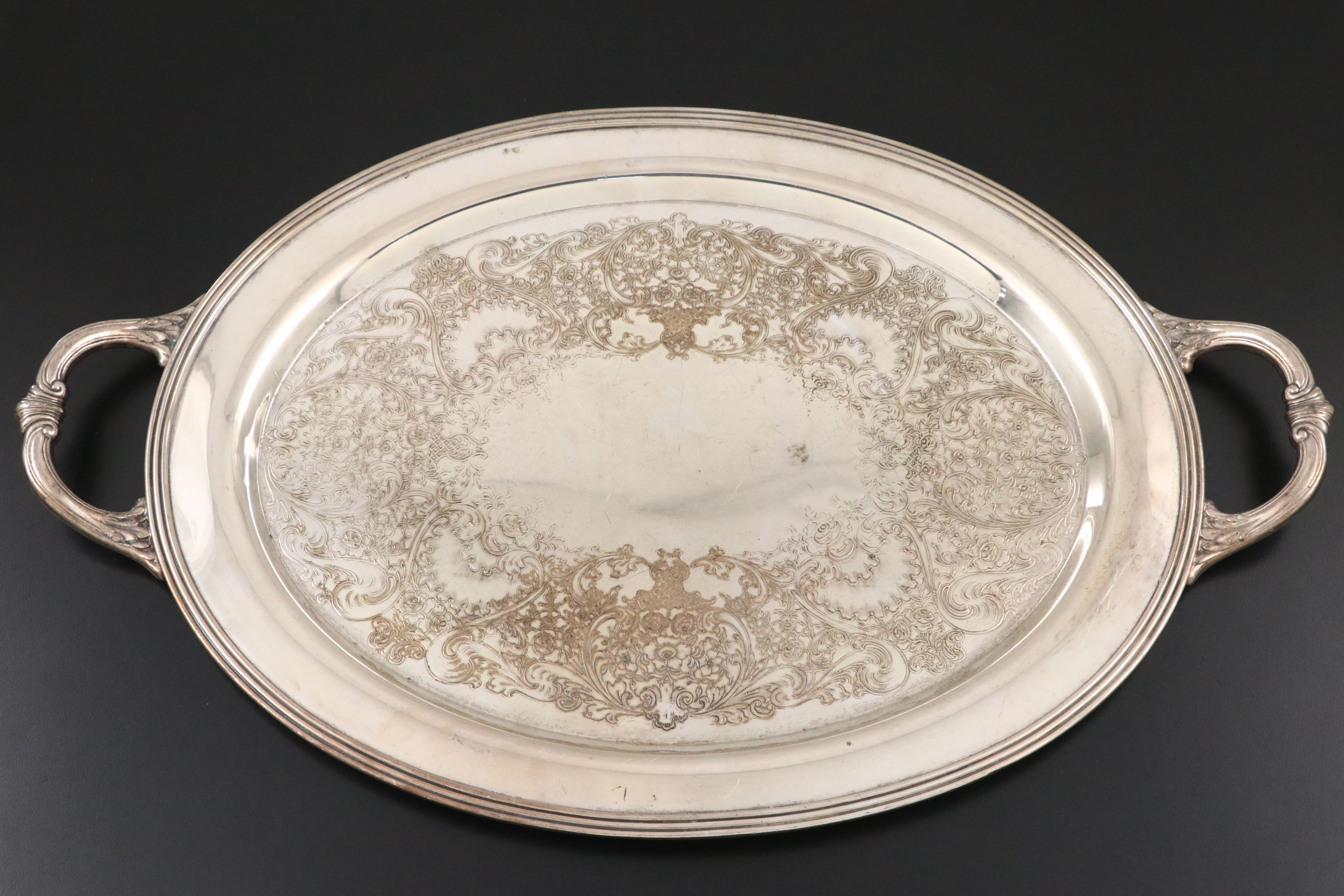 Barker Ellis Etched Silver Plate Julep Cups with Trays