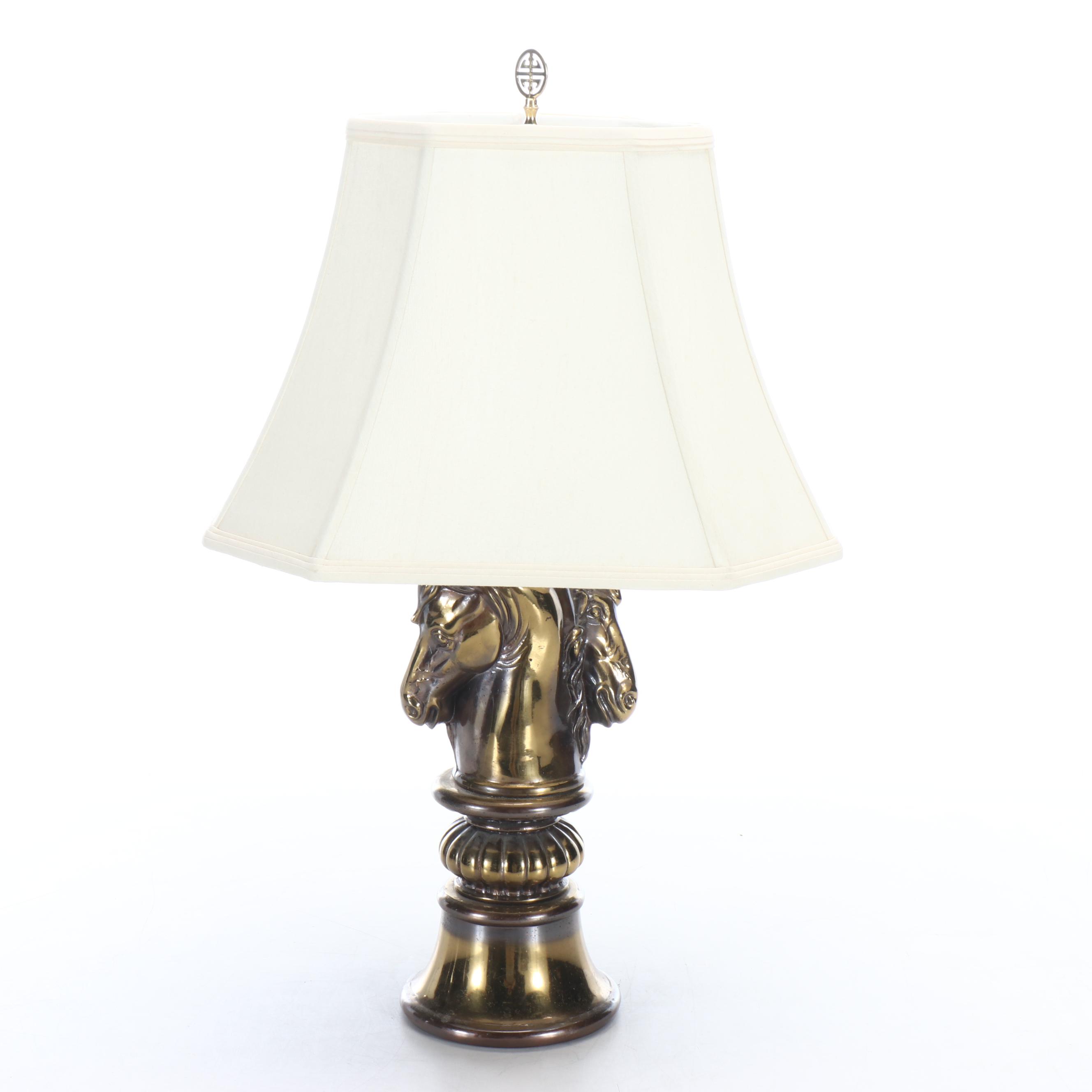 Brass Double Horse Head Form Table Lamp